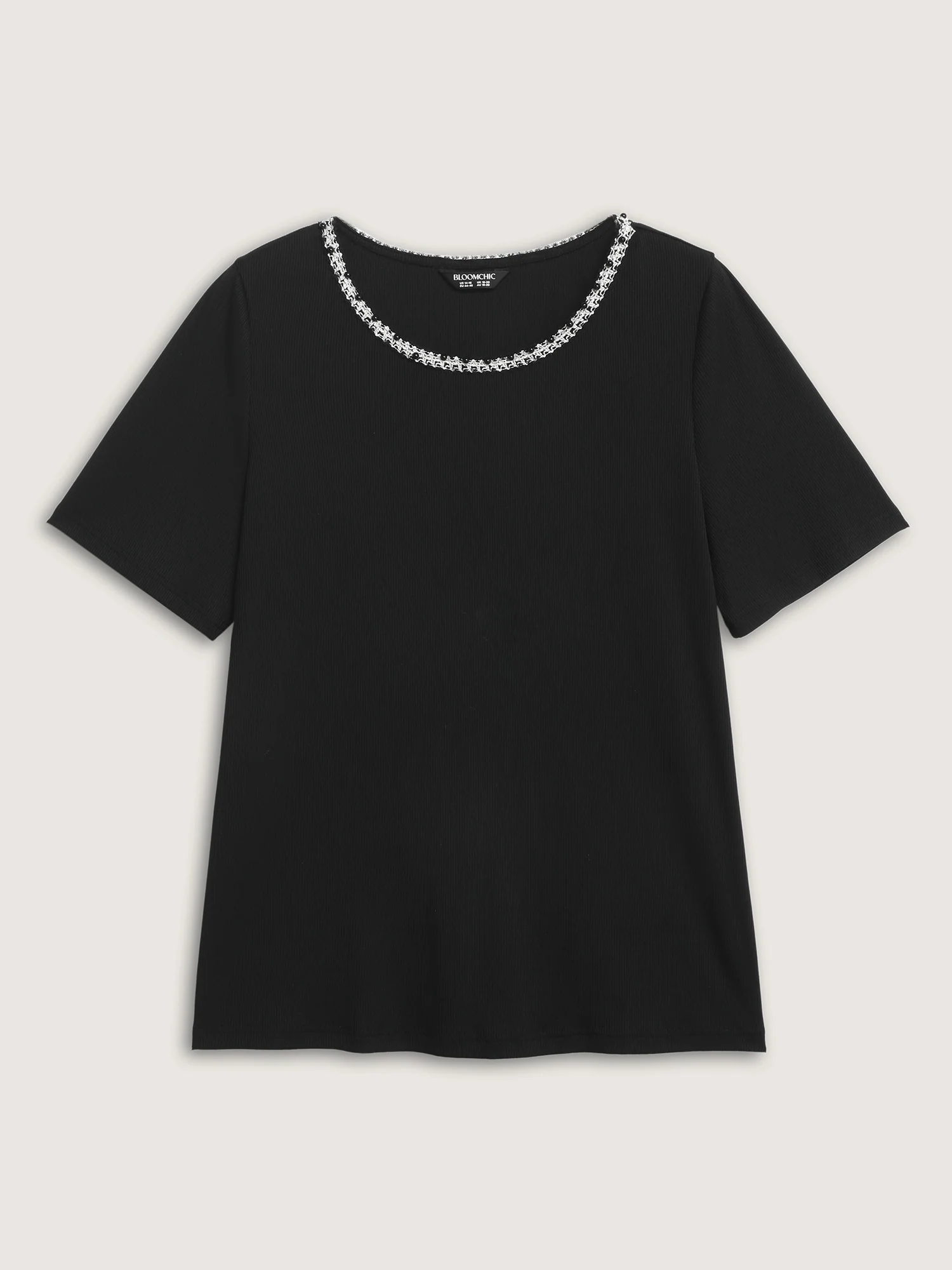 Beaded Neckline Stretchy Plain T-Shirt - Image 8