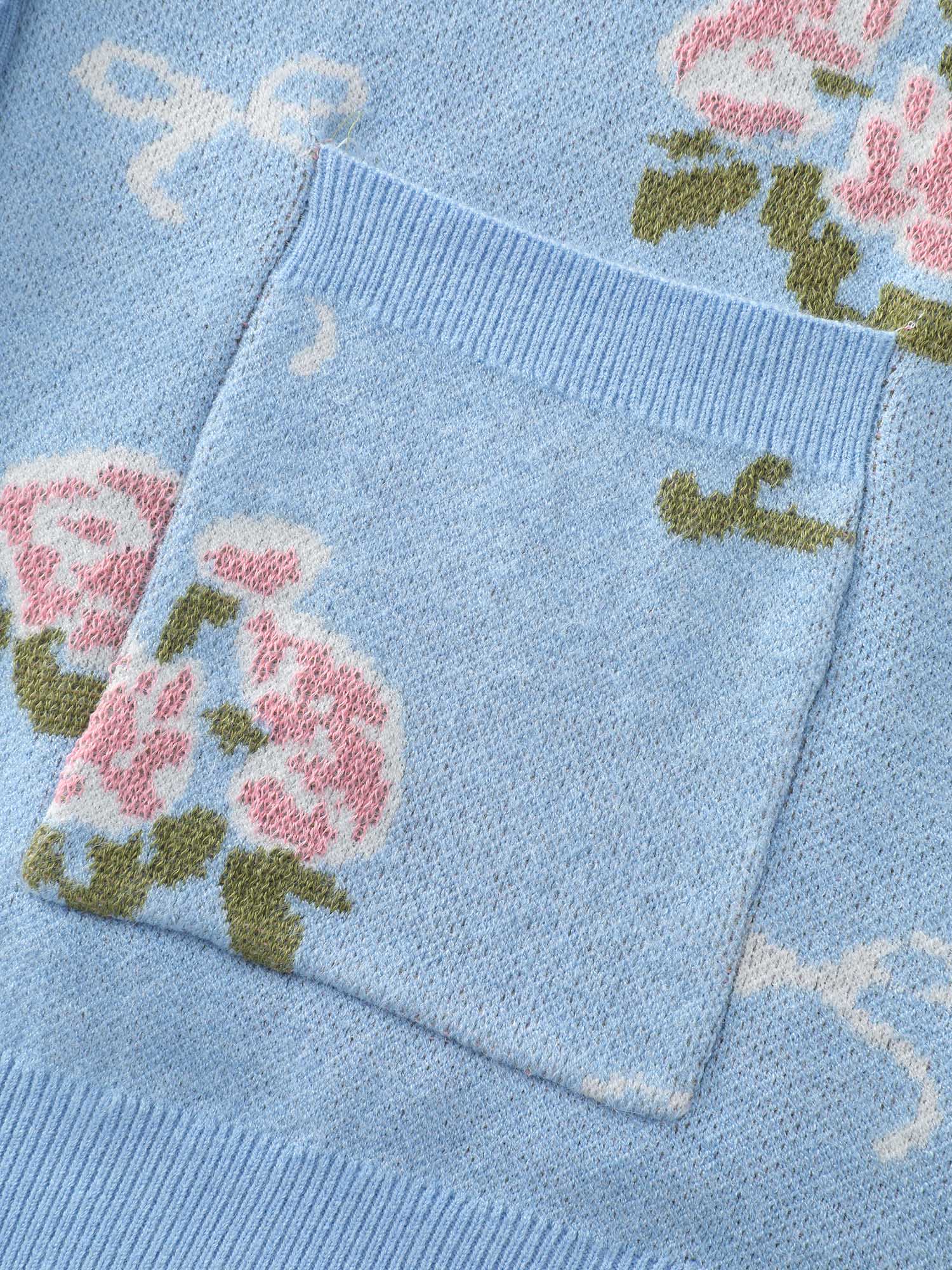 Beautiful Floral Bow Pattern Jacquard Knit Cardigan - Image 7