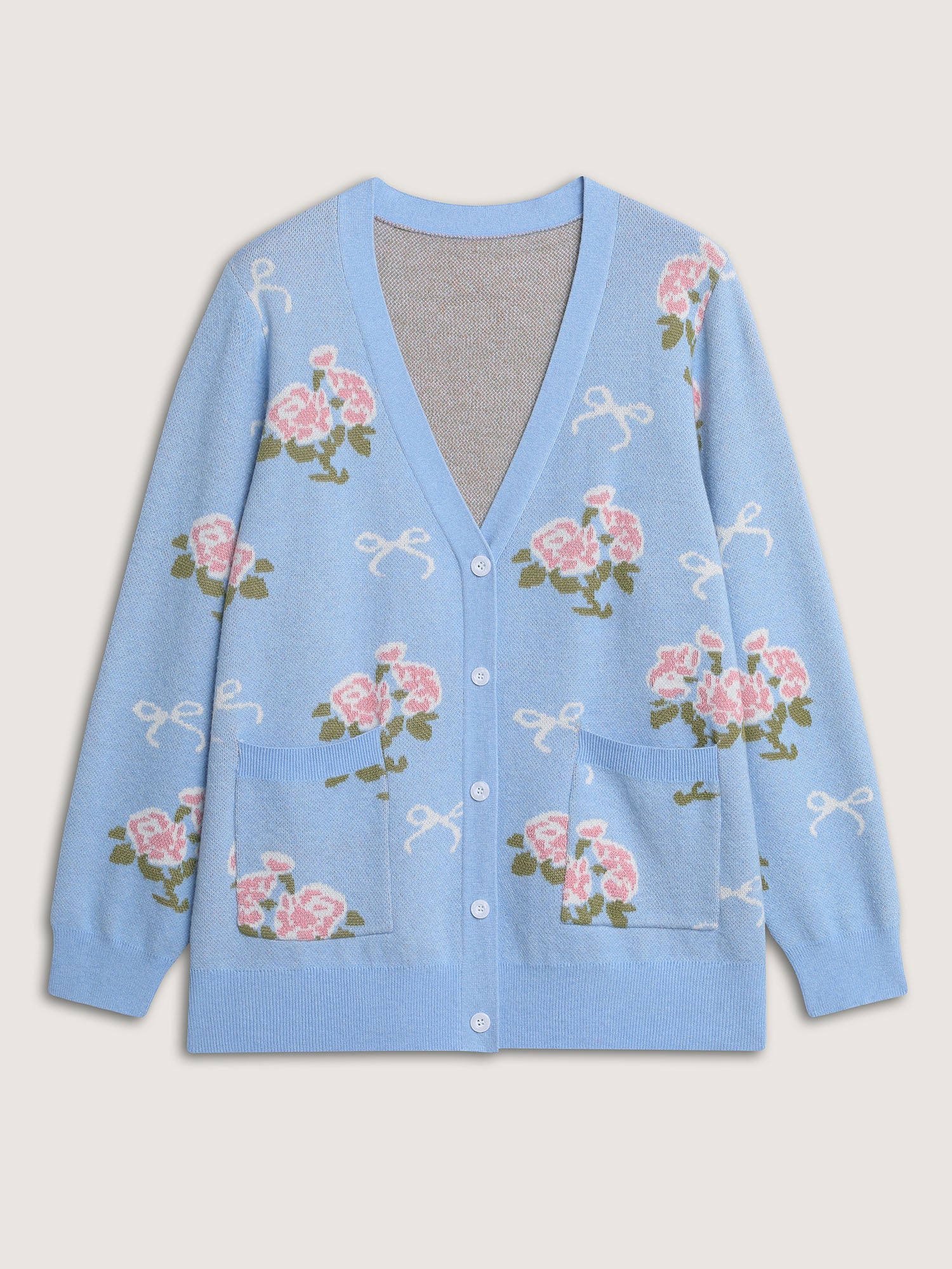 Beautiful Floral Bow Pattern Jacquard Knit Cardigan - Image 9
