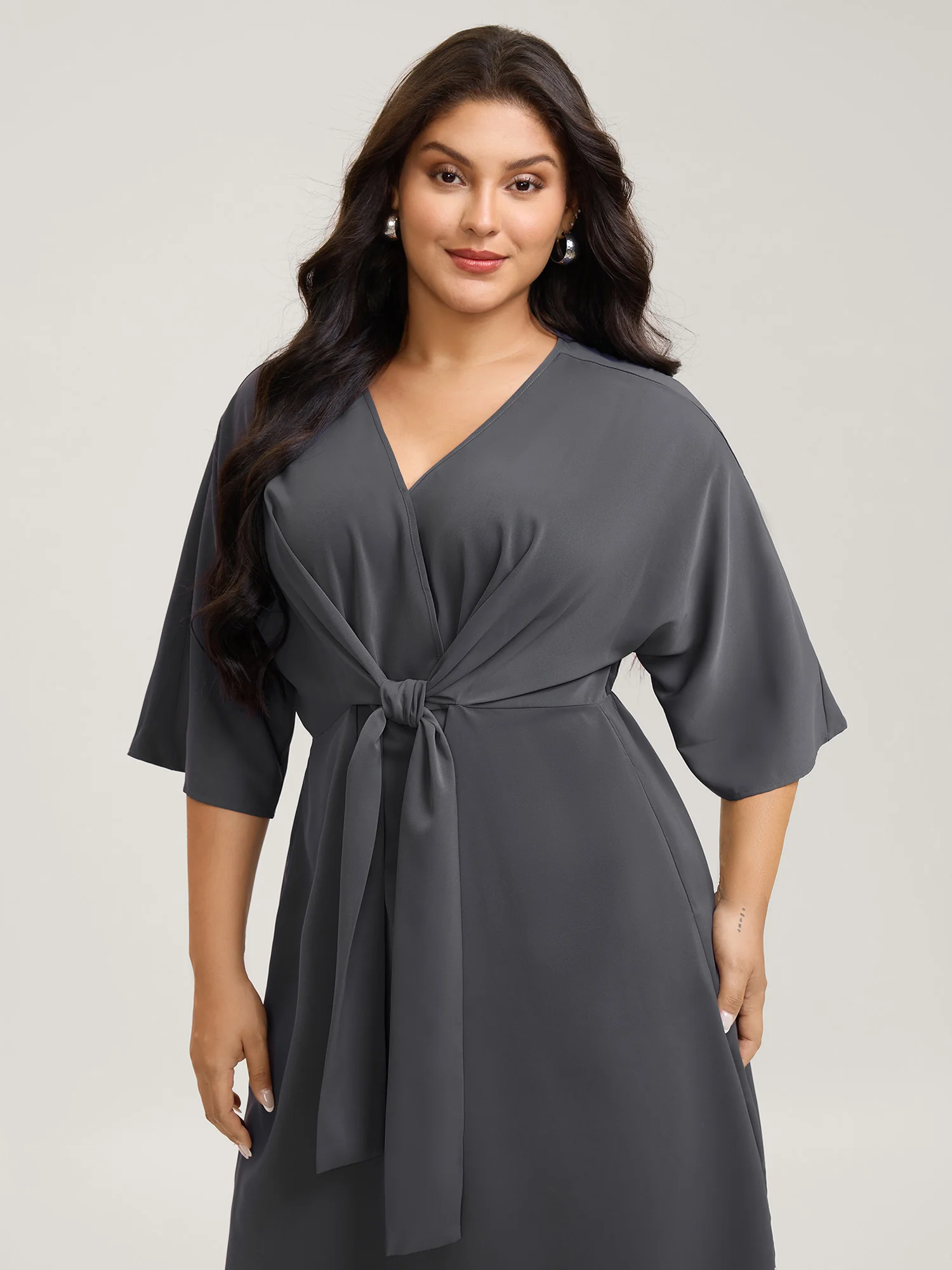 Belt Knotted-Front Waist-Cinching Midi Dress - Image 2