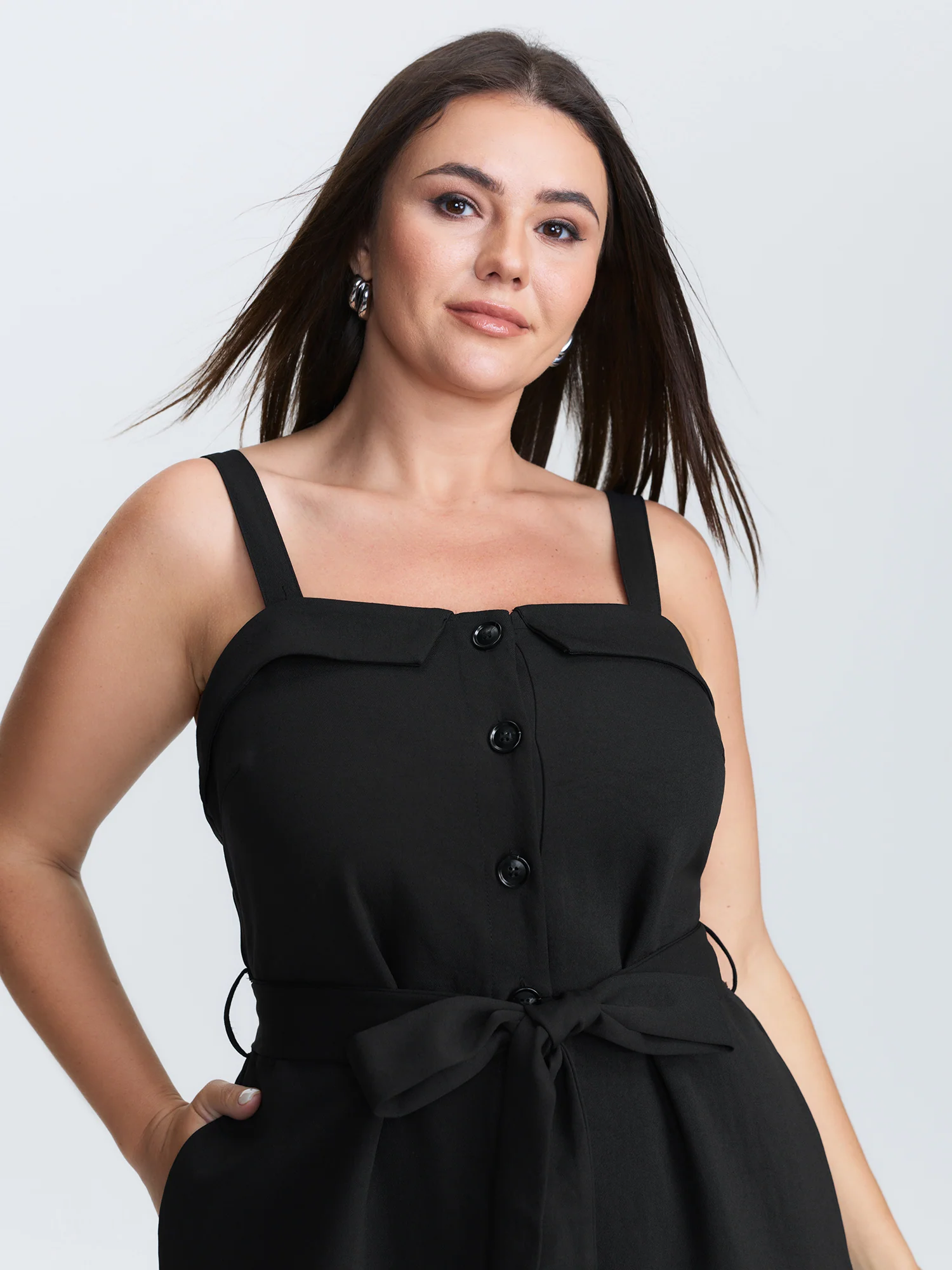 Belted Button Placket Adjustable Jumpsuit - Image 2