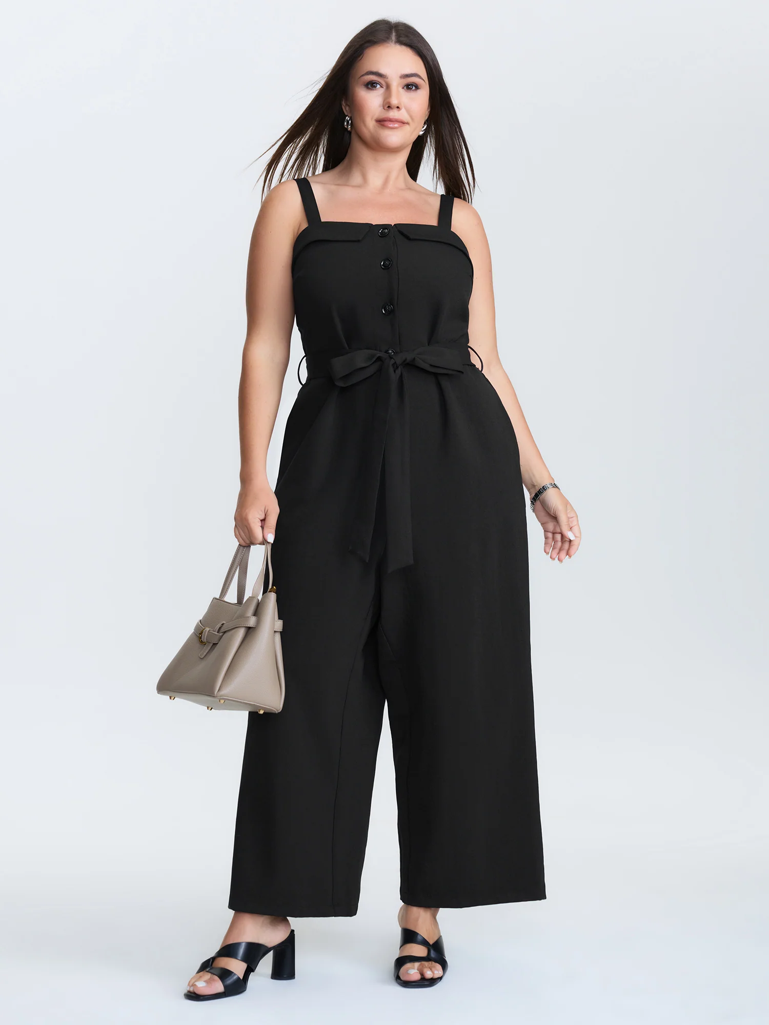 Belted Button Placket Adjustable Jumpsuit - Image 3