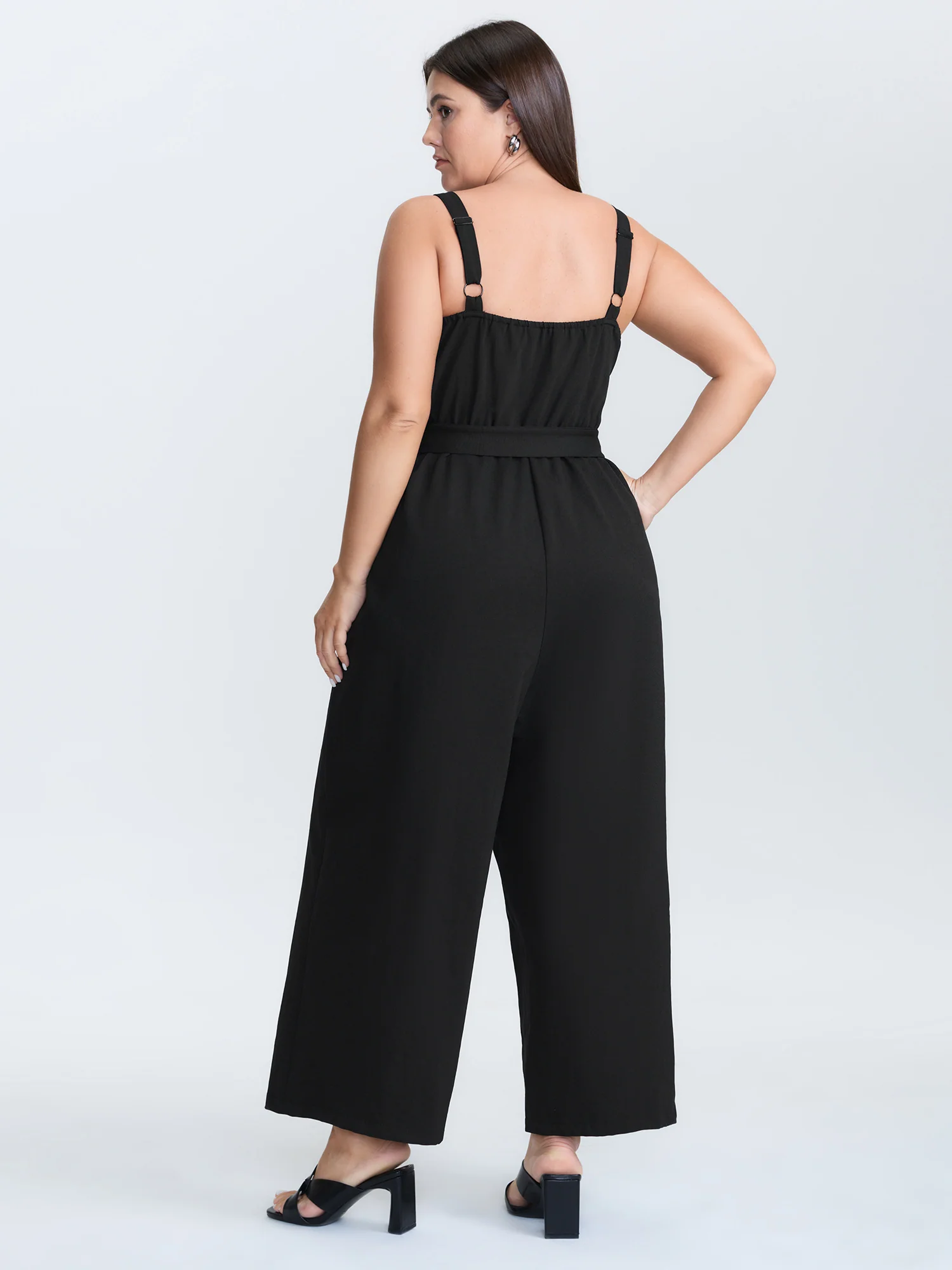 Belted Button Placket Adjustable Jumpsuit - Image 4