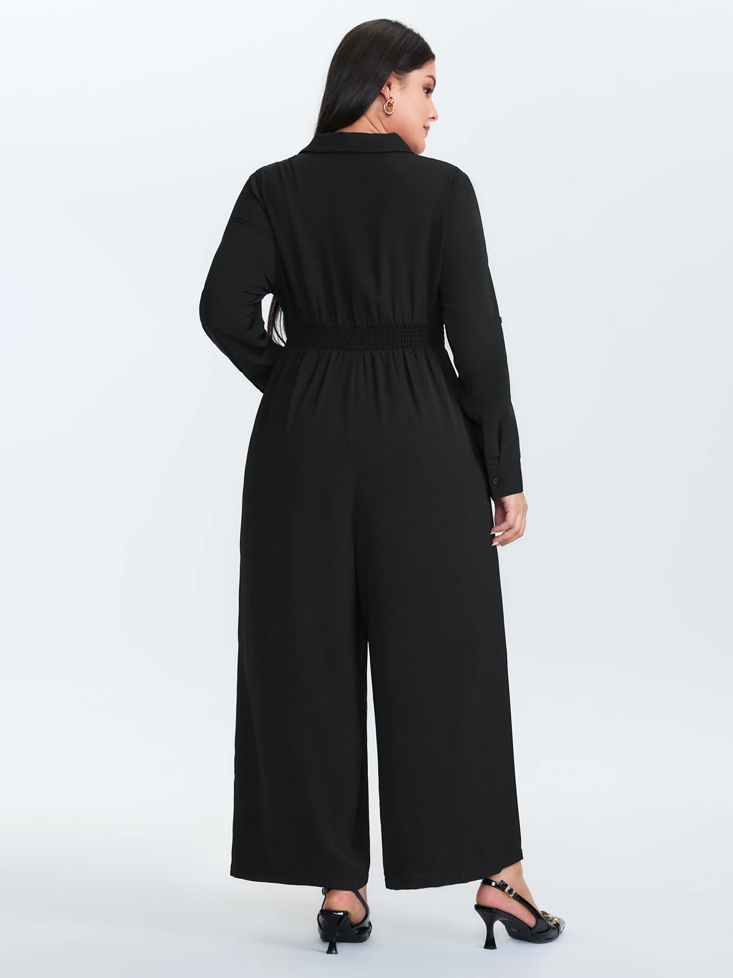 Belted Collar Stretchy Waist Jumpsuit - Image 4