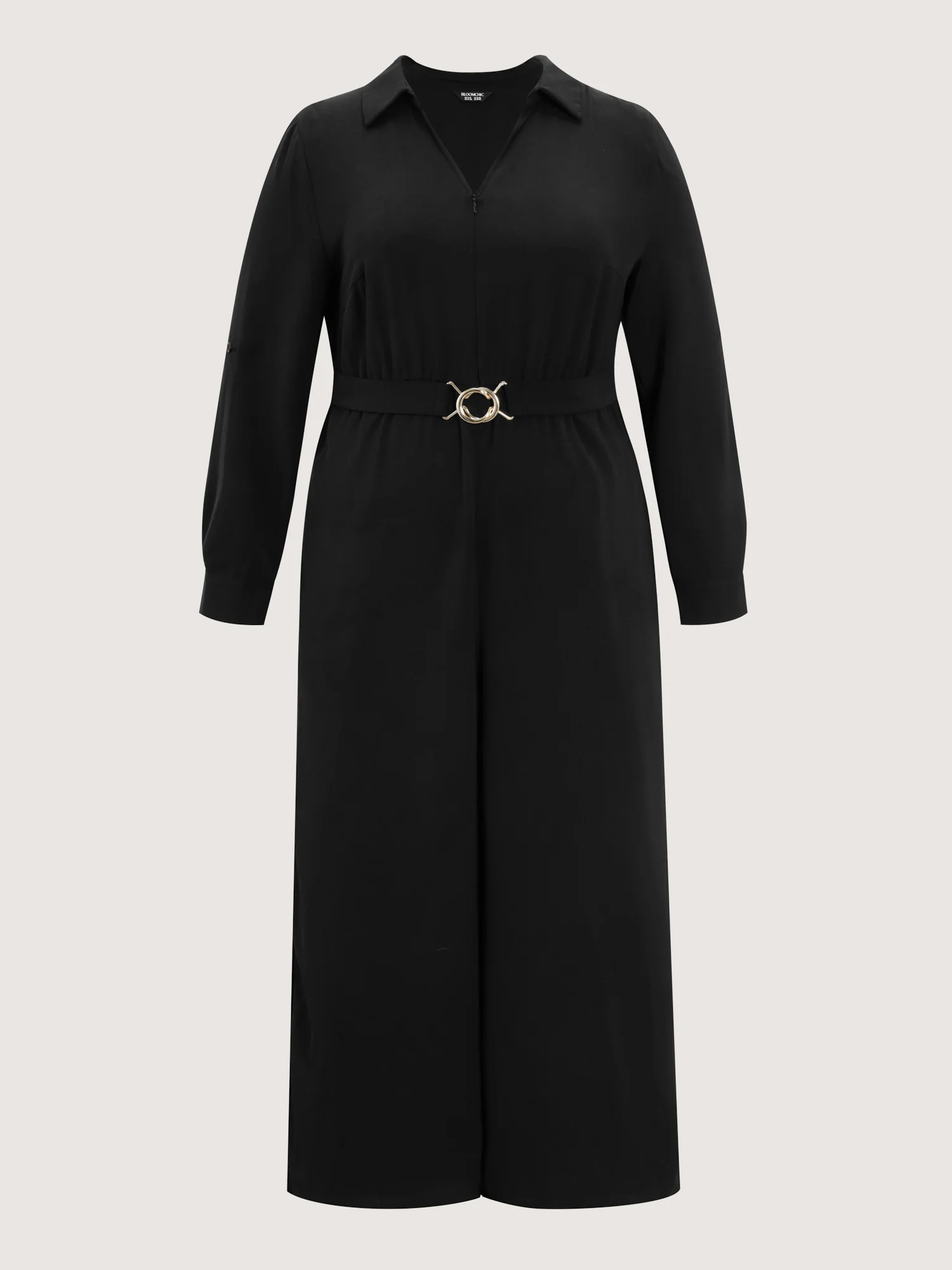 Belted Collar Stretchy Waist Jumpsuit - Image 7
