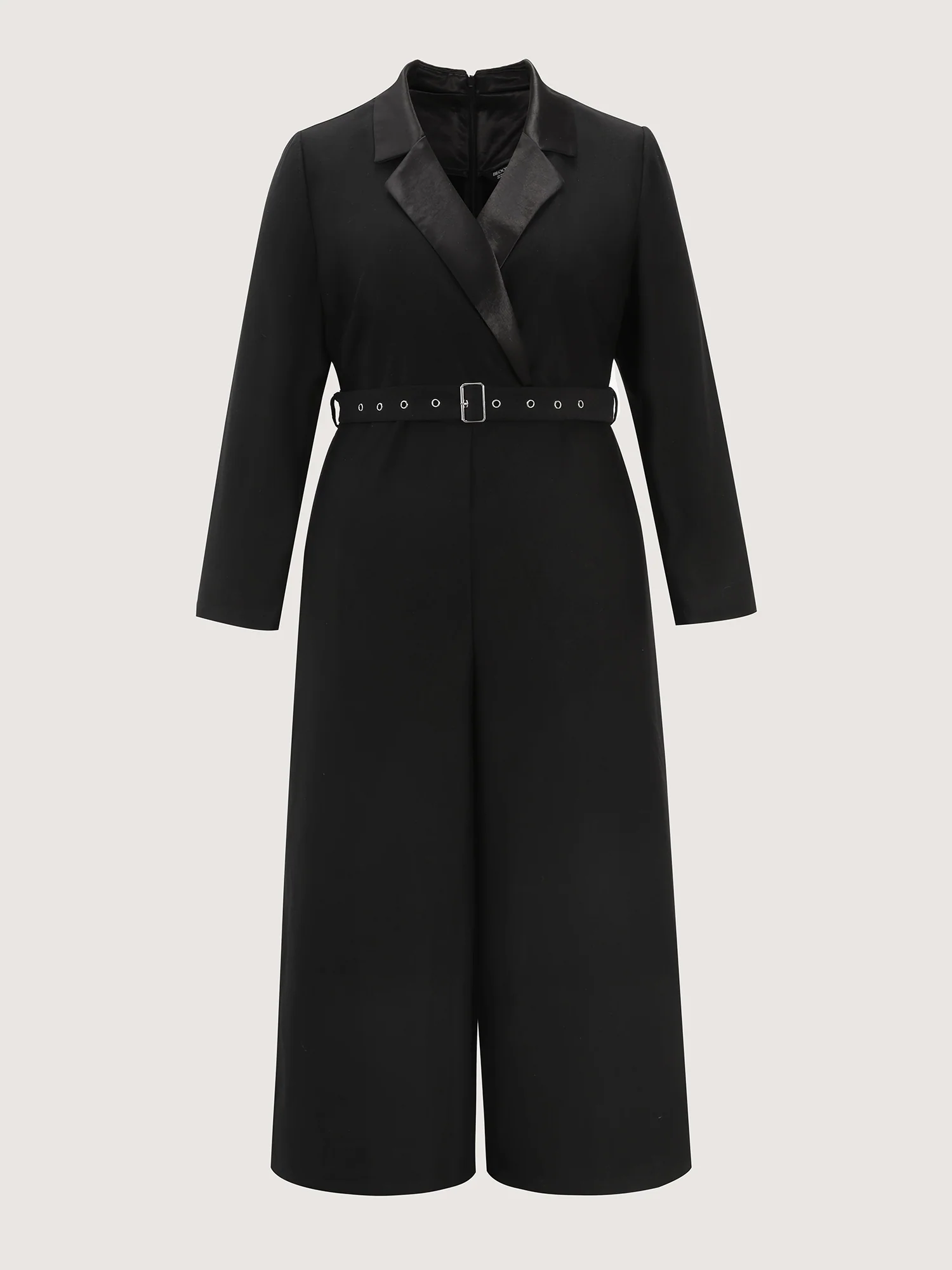 Belted Contrast Collar Plain Jumpsuit - Image 7