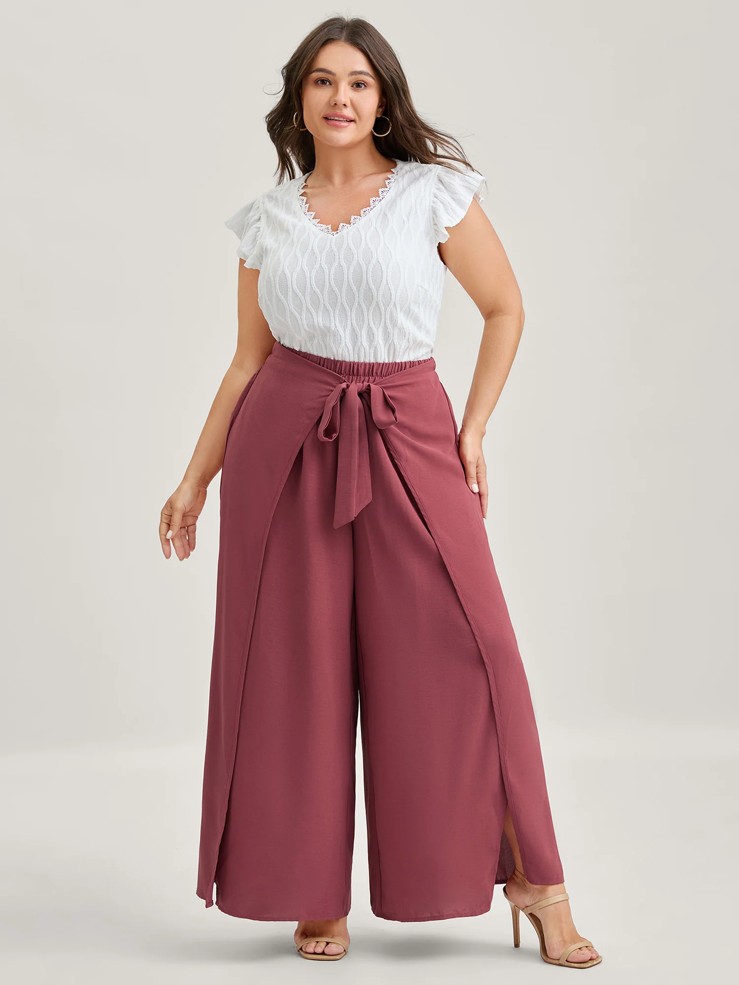Belted Front Overlap Wide-Leg Pants - Image 2