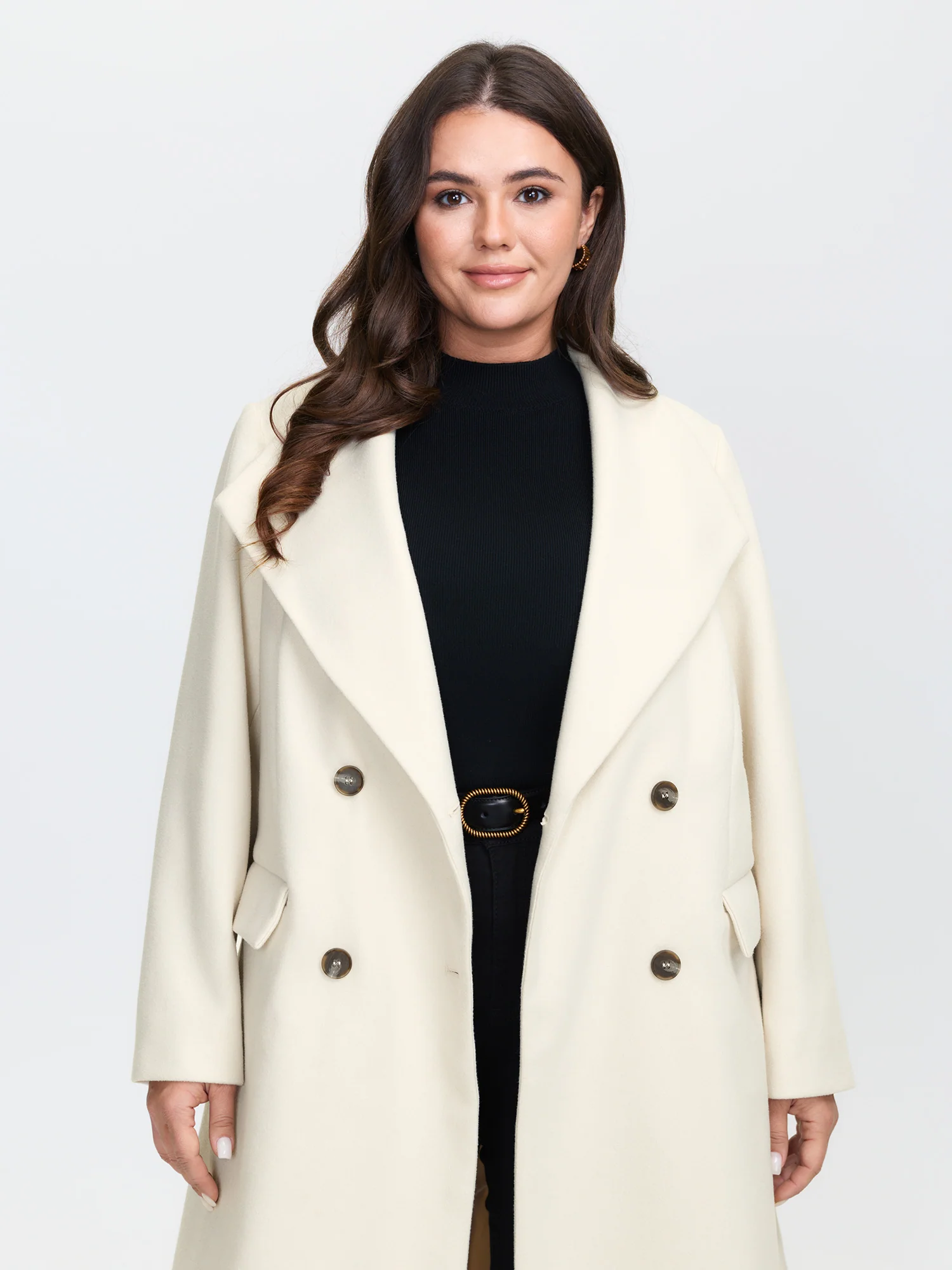 Belted Lapel Collar Double Button Coat - Image 2