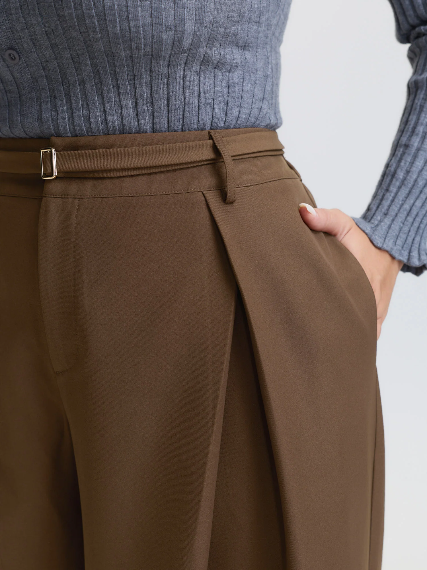 Belted Side Pleated Adjustable Pants - Image 3