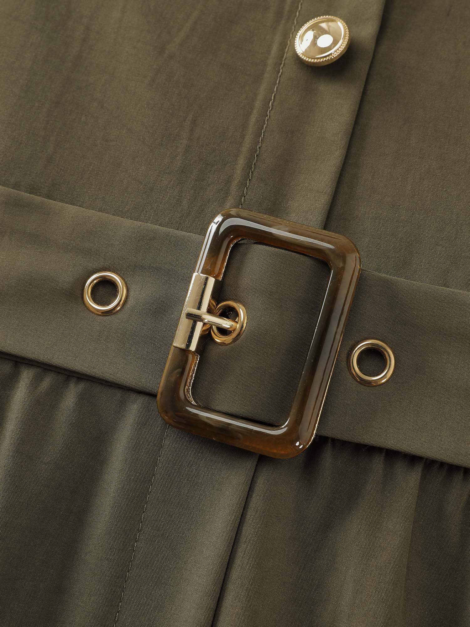 Belted Waist Buttons Pockets Midi Dress - Image 5