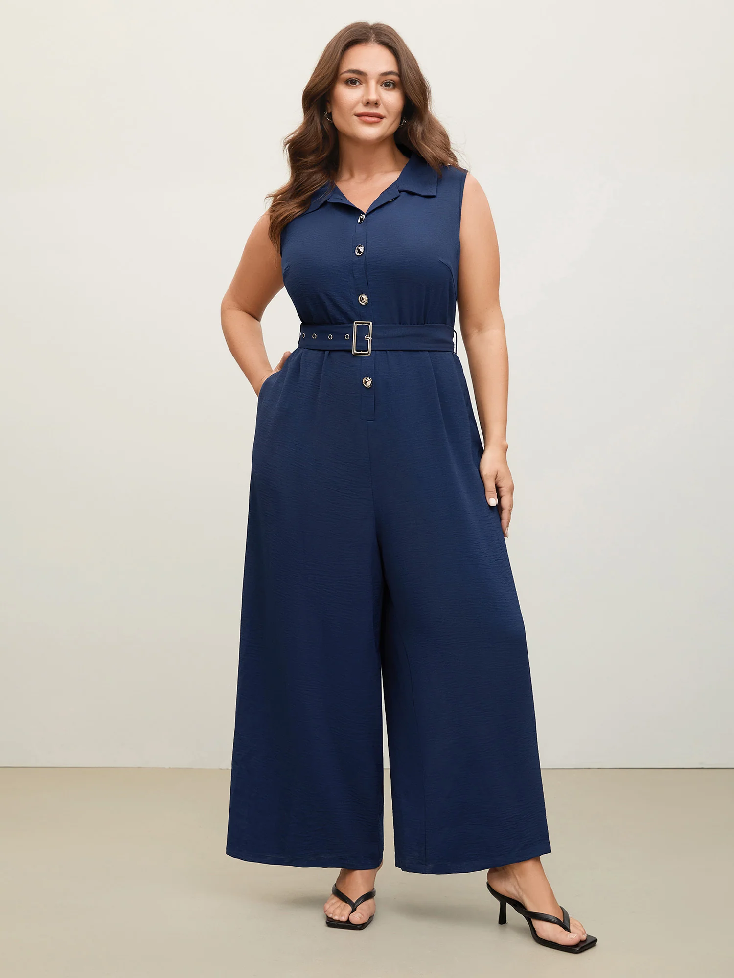 Belted Waist-Cinched Wide-Leg Jumpsuit - Image 3