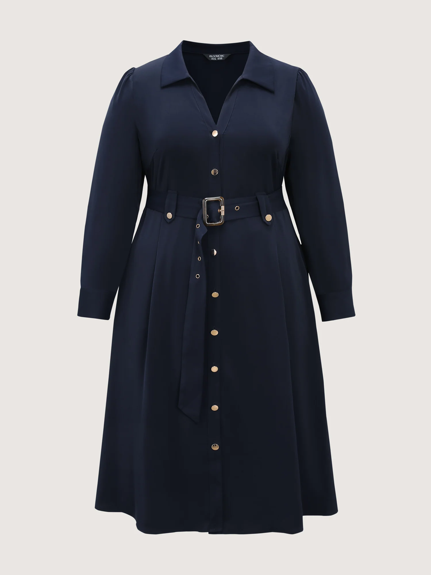 Belted Waist Solid Midi Shirt Dress - Image 7