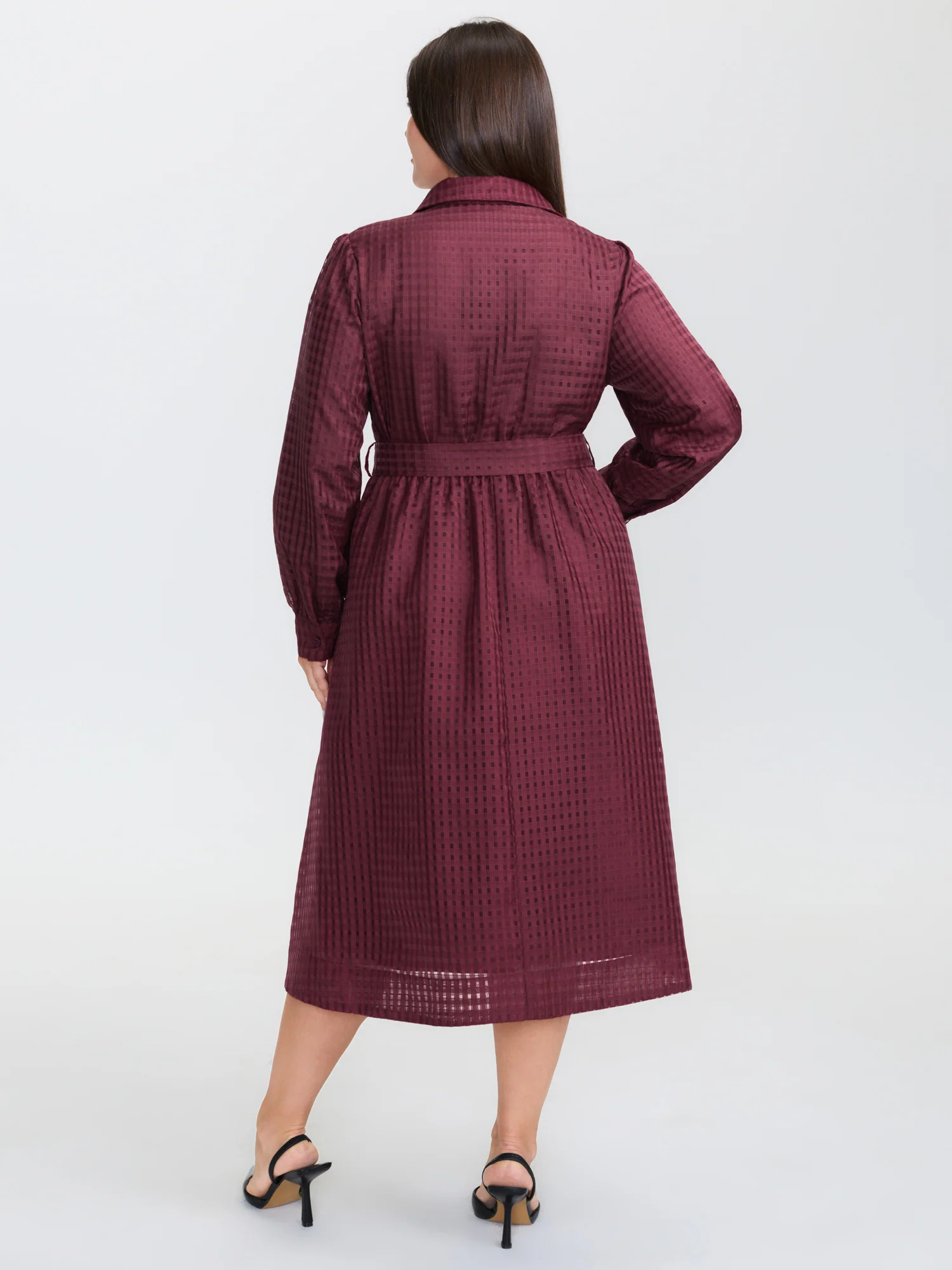 Belted Waist Textured Shirt Midi Dress - Image 4