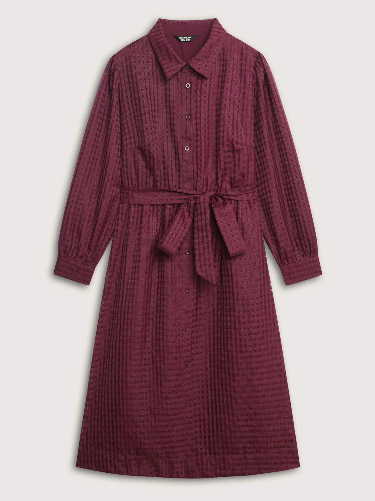 Belted Waist Textured Shirt Midi Dress - Image 7