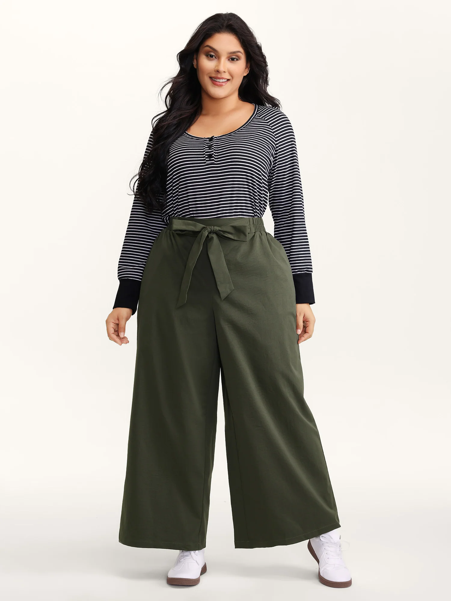 Belted Waist Wide-Leg Pants - Image 2