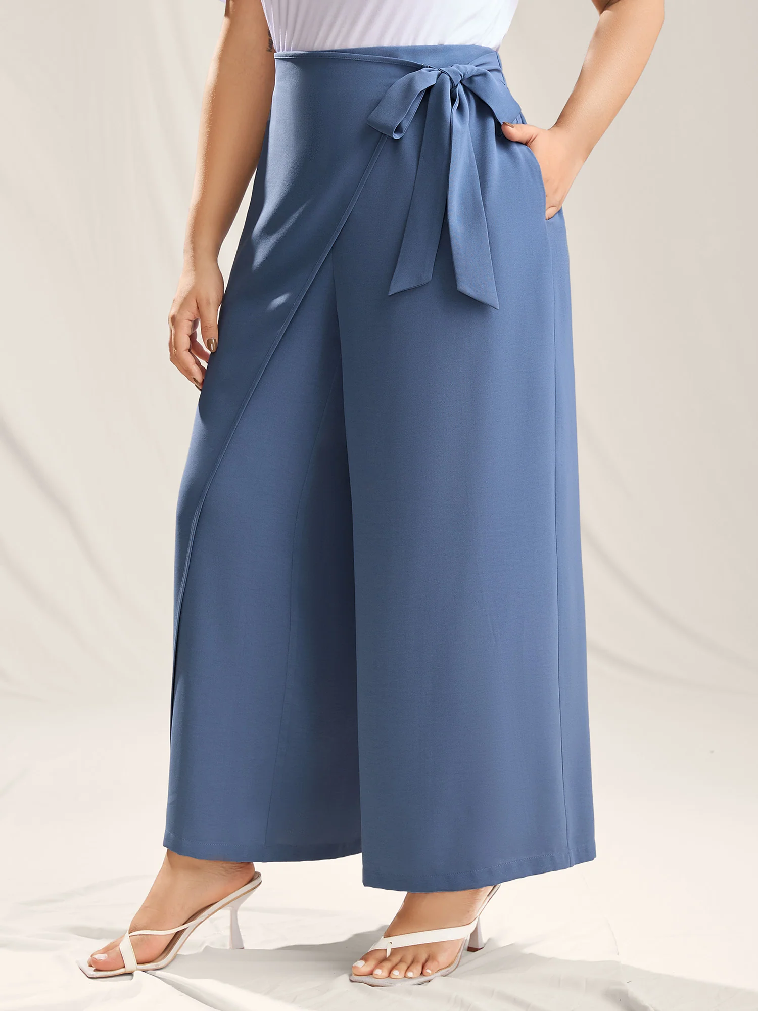 Belted Wrap Detail Wide-Leg Pants - Image 4