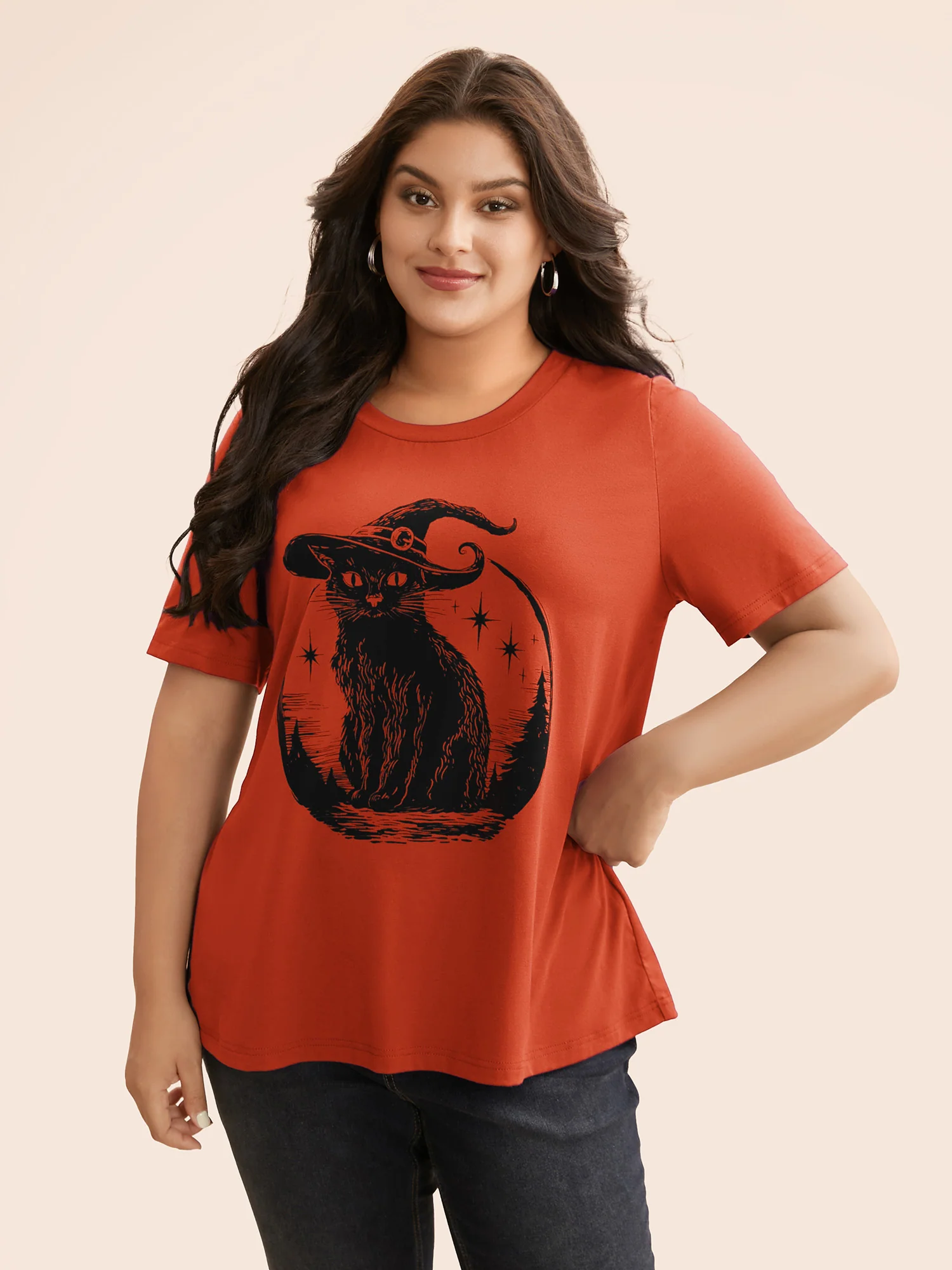Bewitched Cat Printed Crew Neck T-shirt - Image 11