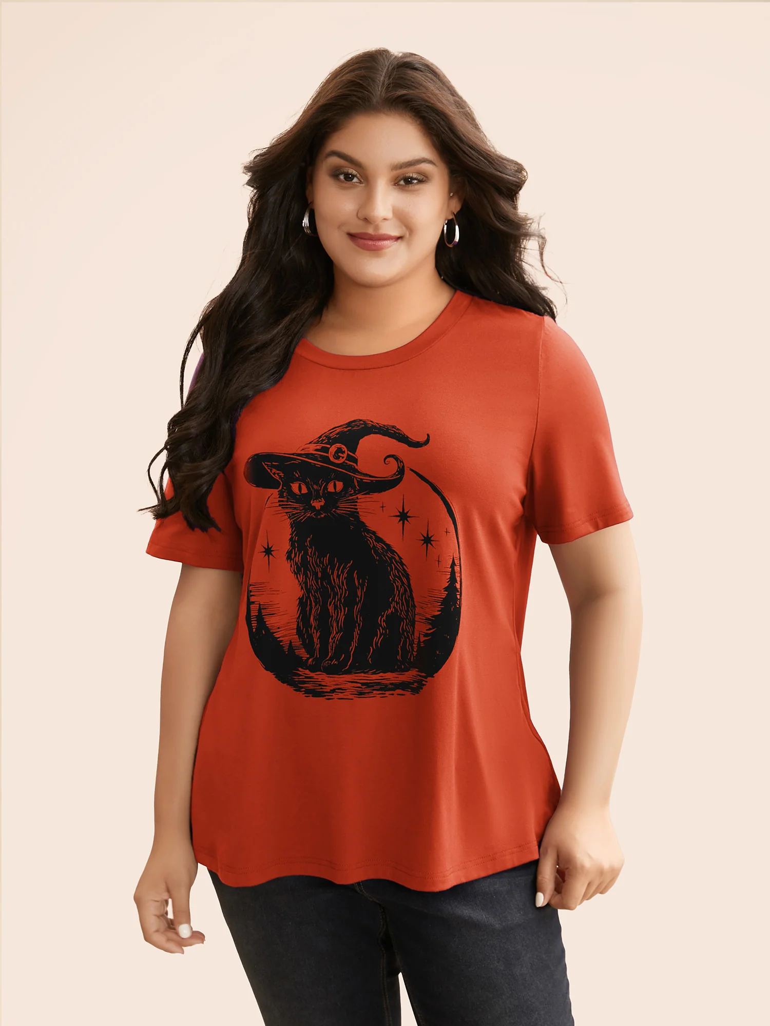 Bewitched Cat Printed Crew Neck T-shirt - Image 12