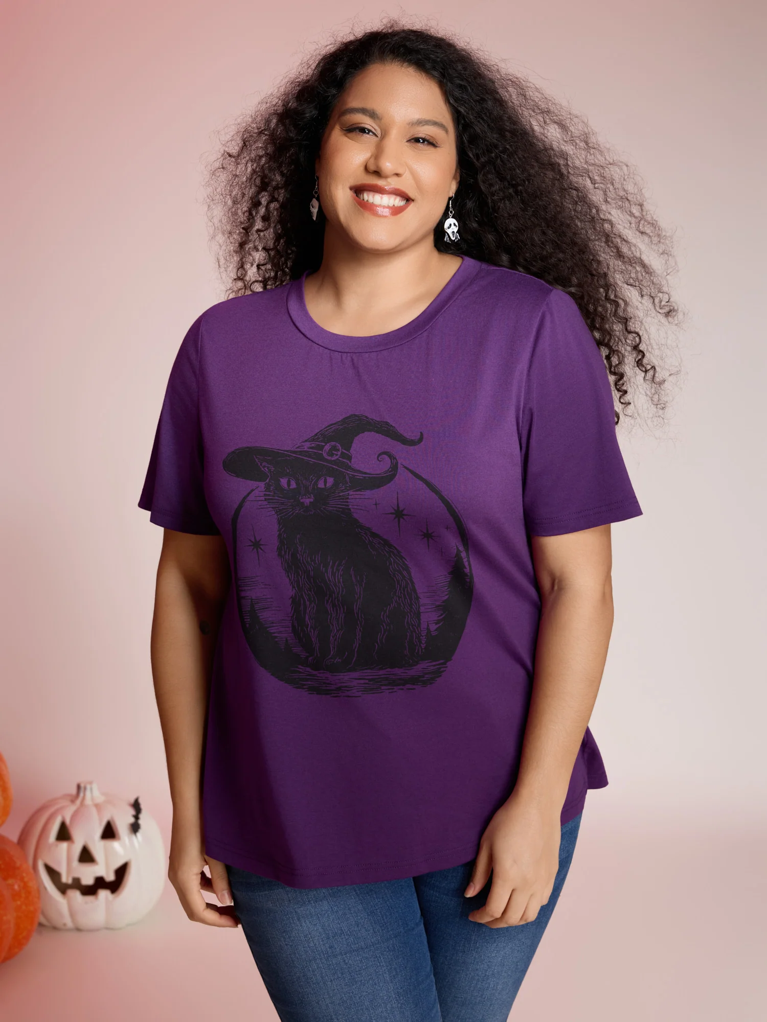 Bewitched Cat Printed Crew Neck T-shirt - Image 2