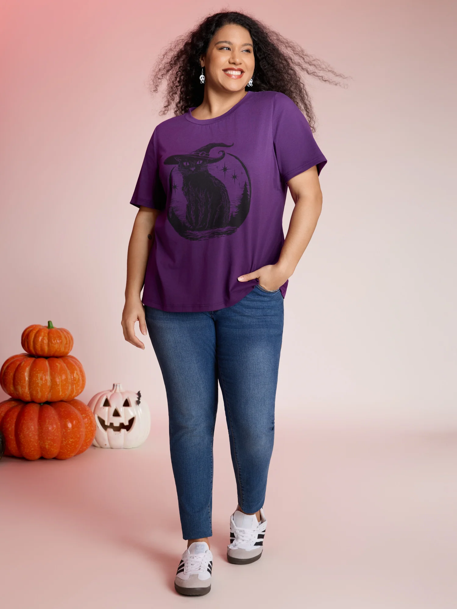 Bewitched Cat Printed Crew Neck T-shirt - Image 3