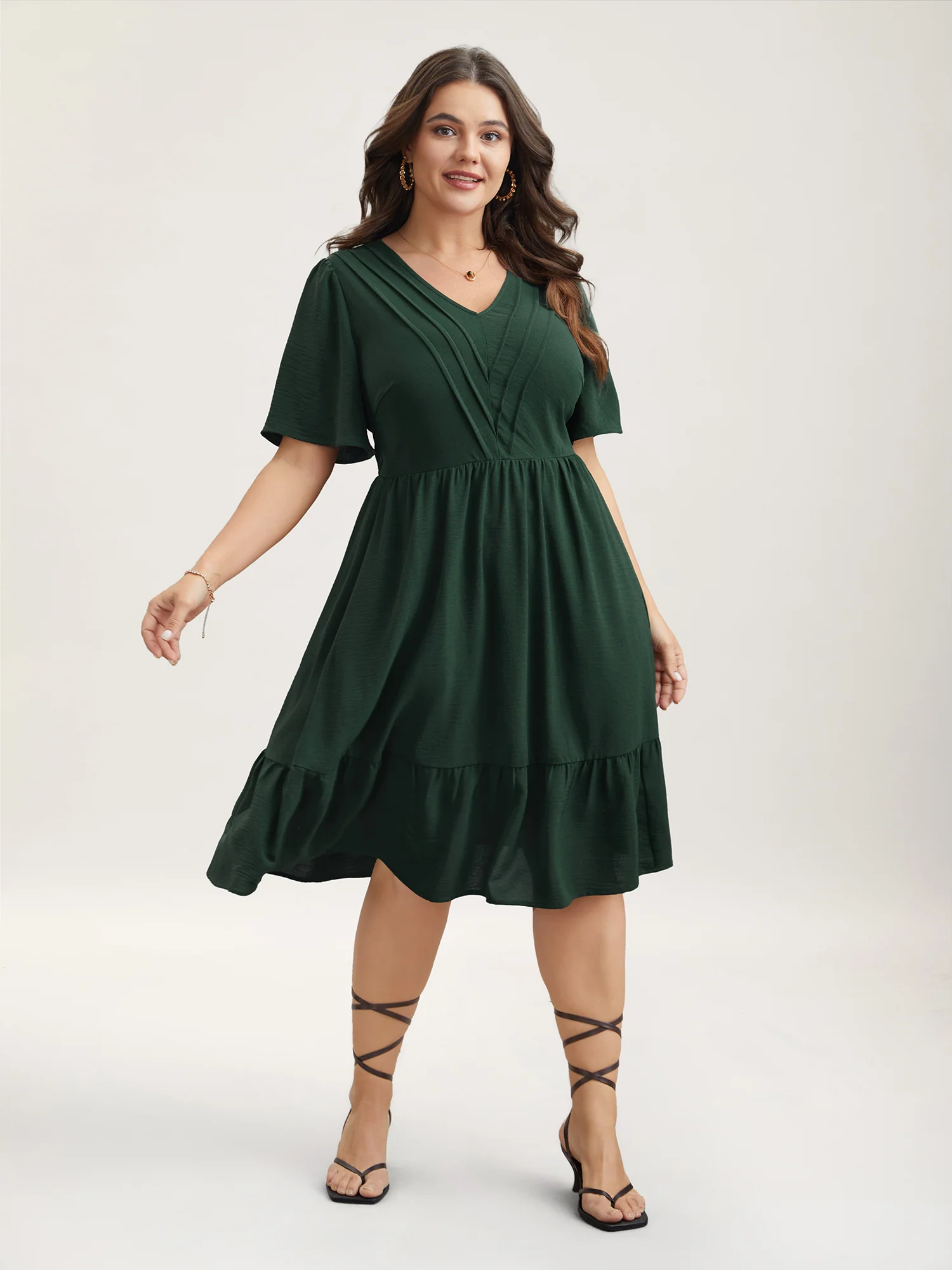 Bib-Front V-Neck Pockets Tiered Mini Dress - Image 3
