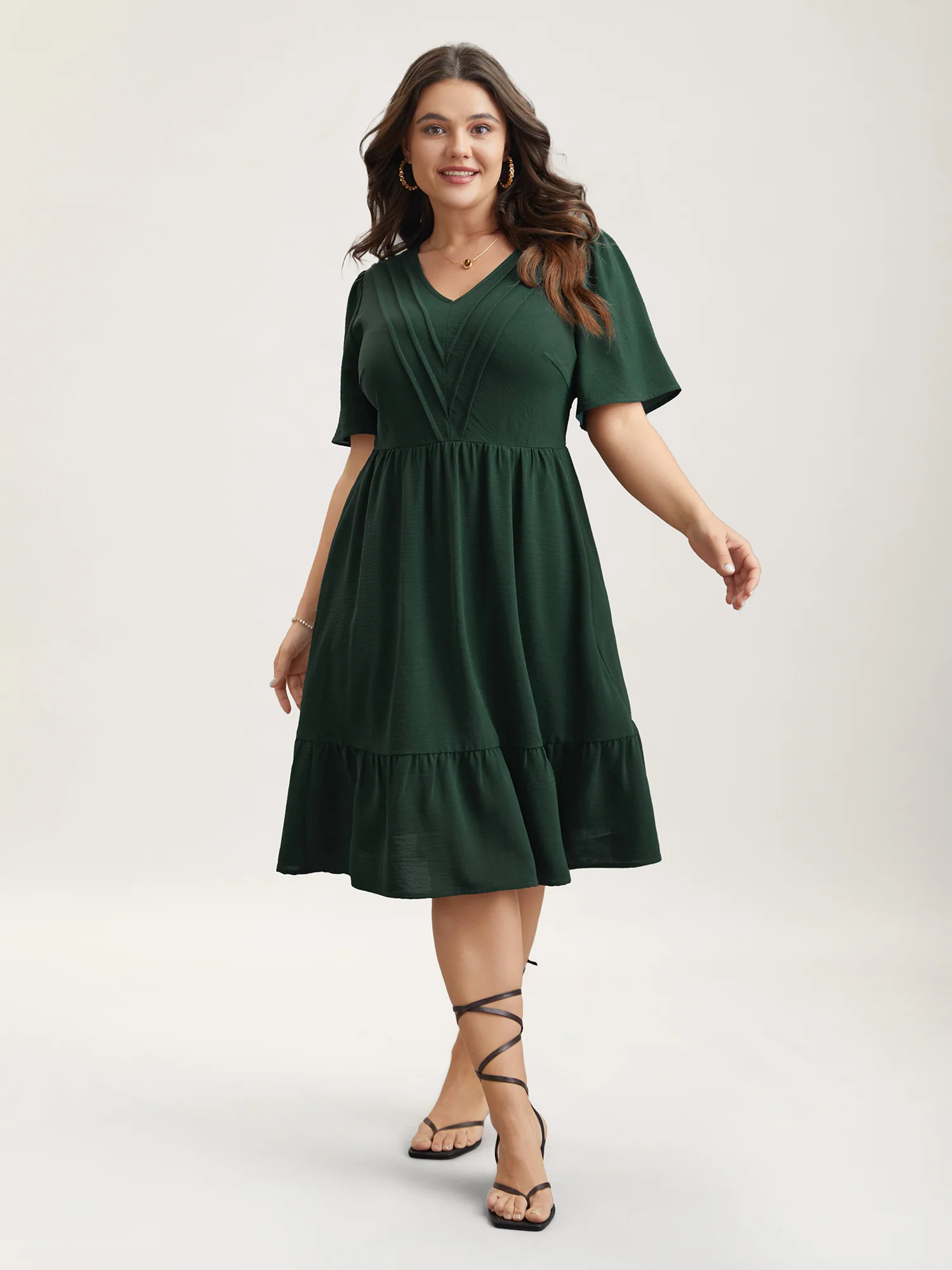 Bib-Front V-Neck Pockets Tiered Mini Dress - Image 4