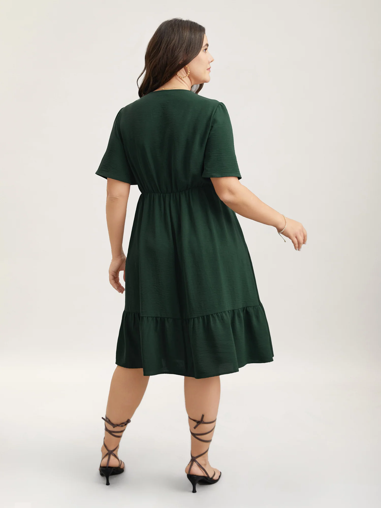 Bib-Front V-Neck Pockets Tiered Mini Dress - Image 5