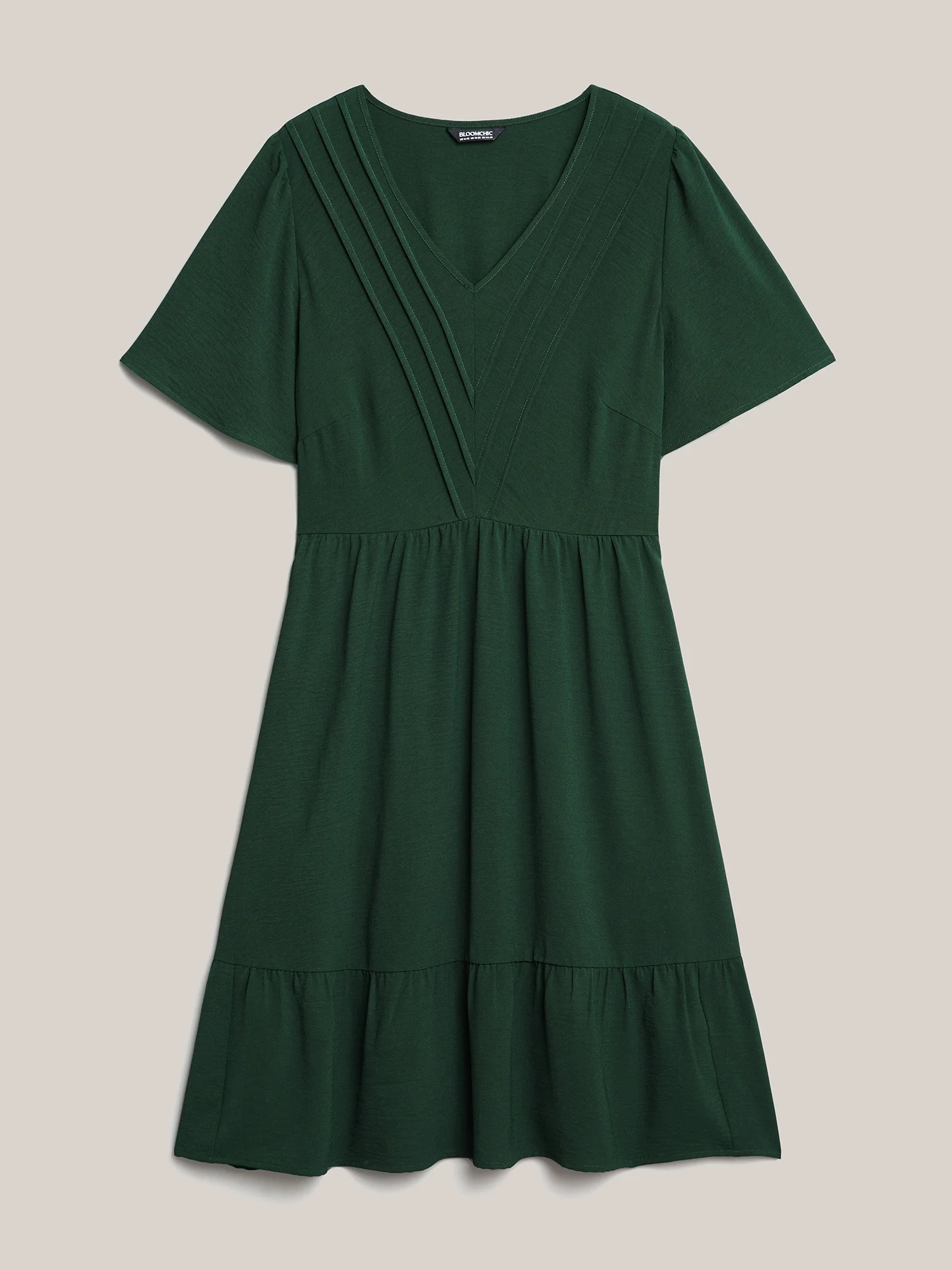 Bib-Front V-Neck Pockets Tiered Mini Dress - Image 8