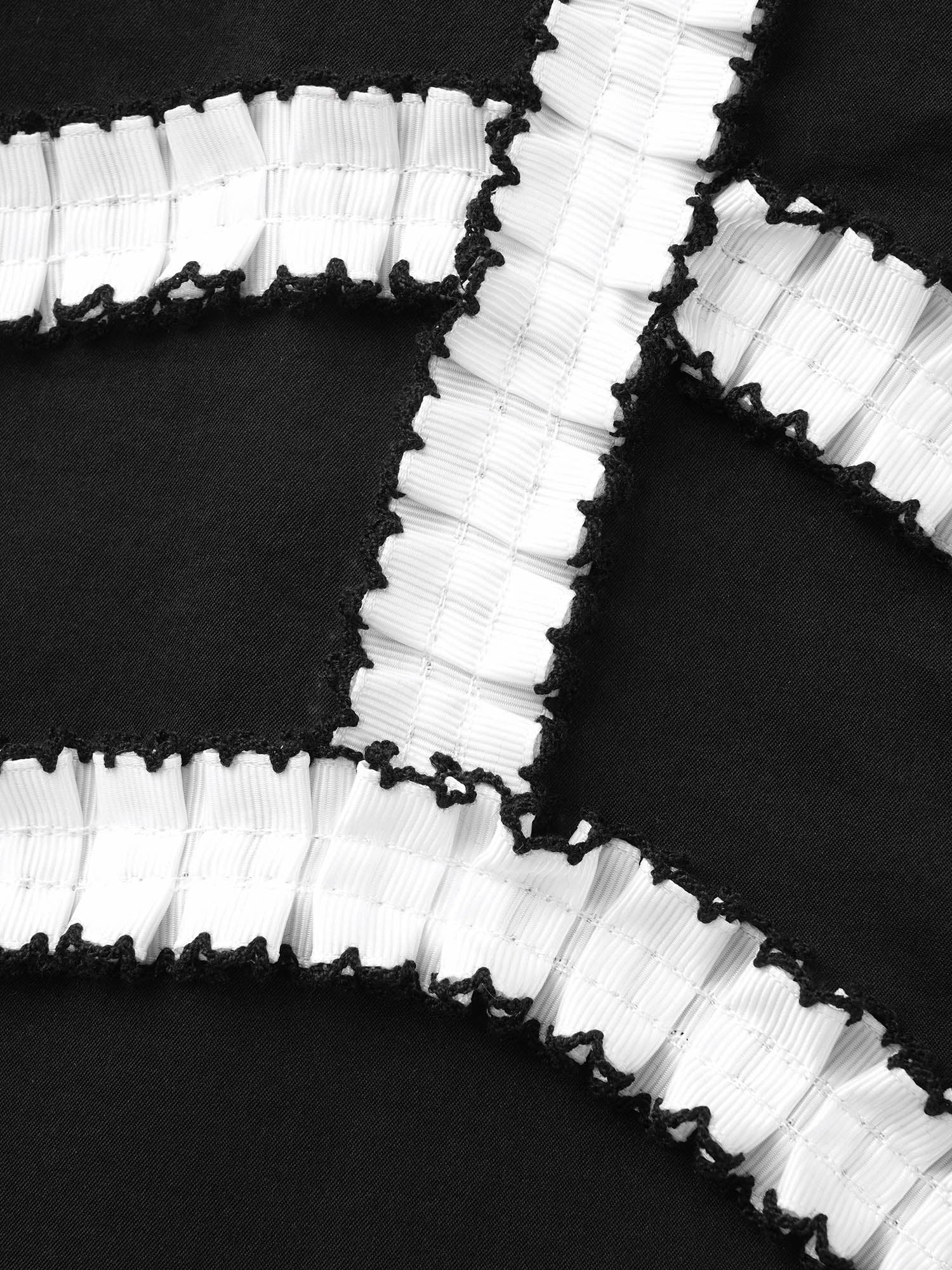 Black And White Pleated Ribbon Midi Dress - Image 5