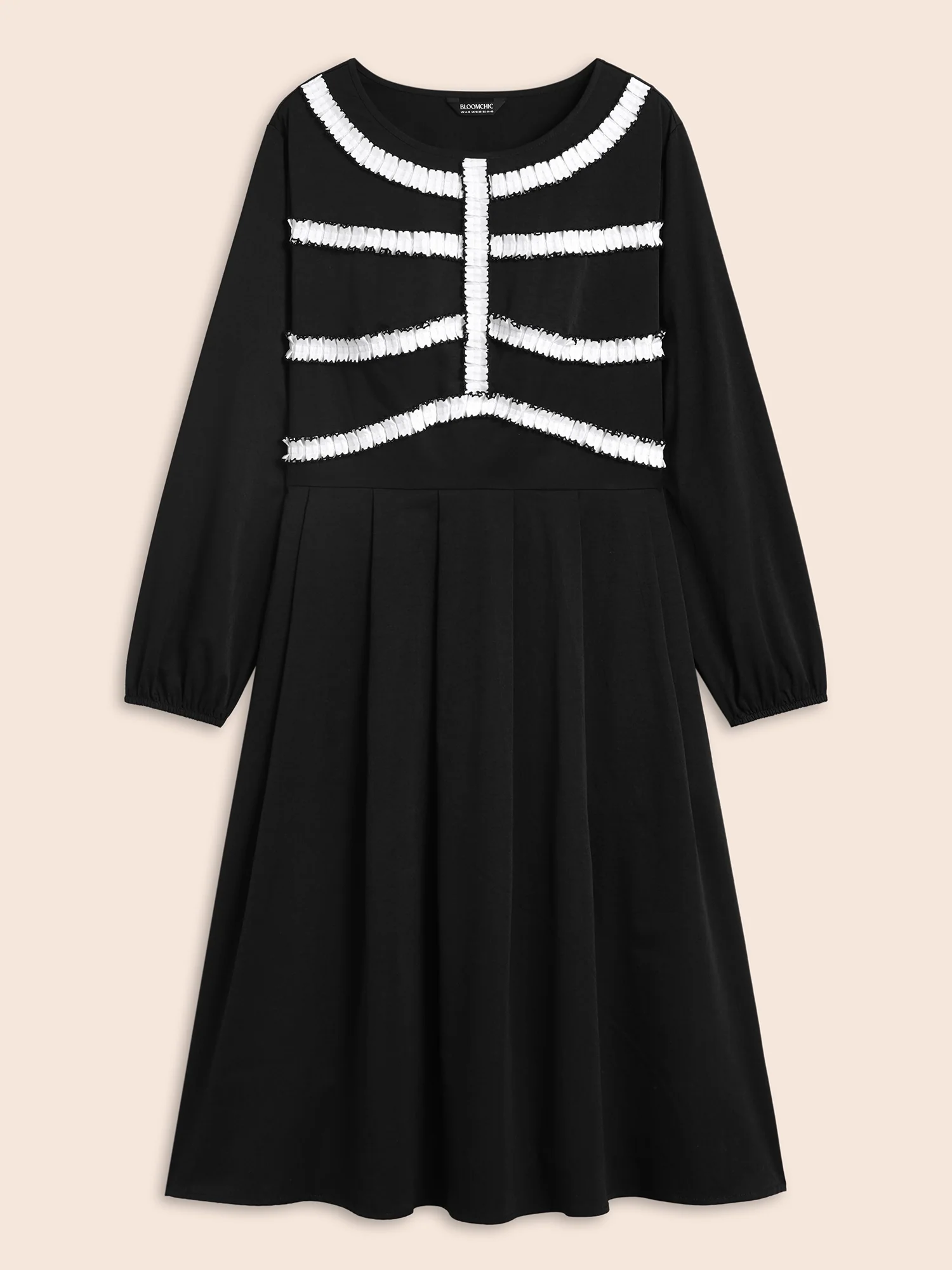 Black And White Pleated Ribbon Midi Dress - Image 7