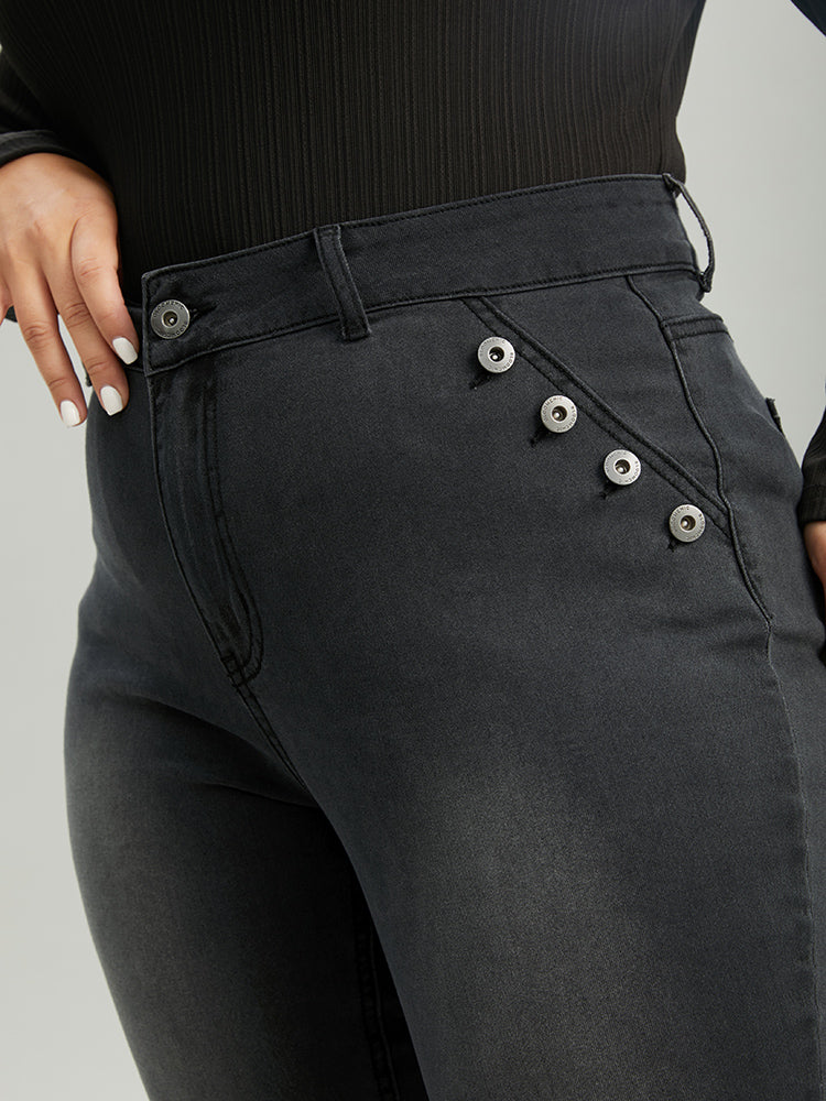 Black Wash Button Detail Skinny Jeans - Image 4