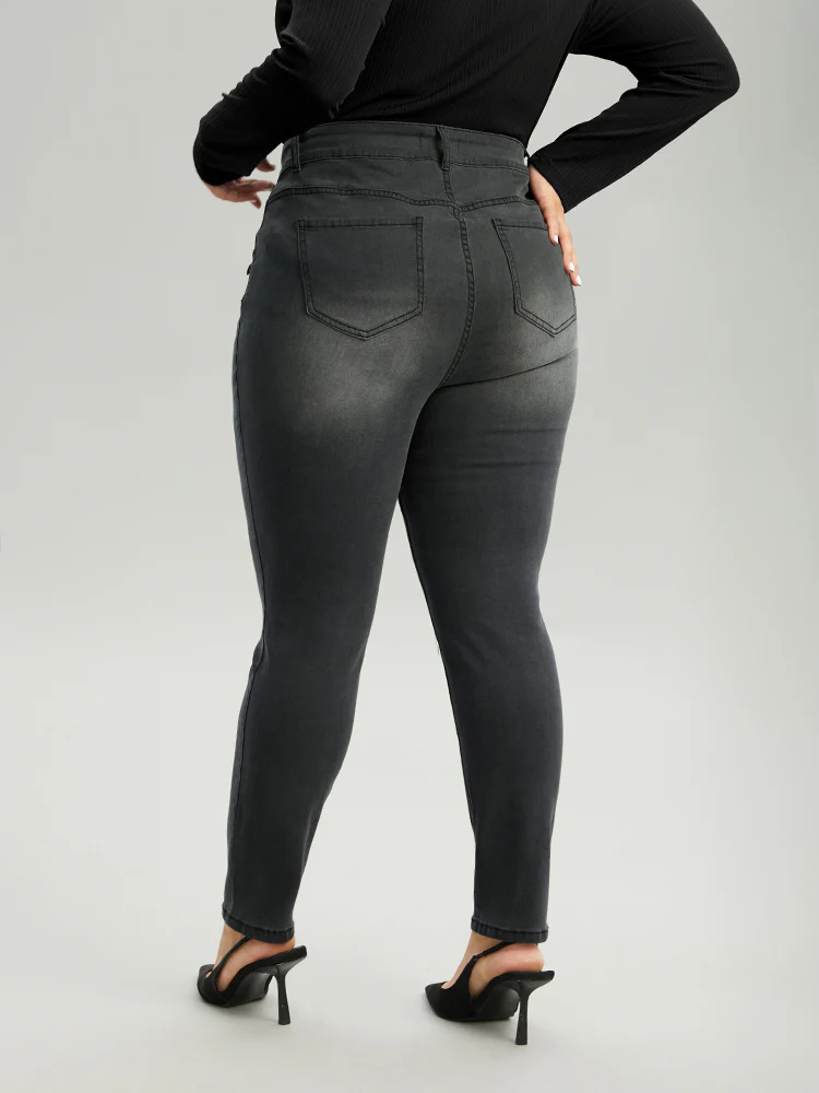 Black Wash Button Detail Skinny Jeans - Image 5