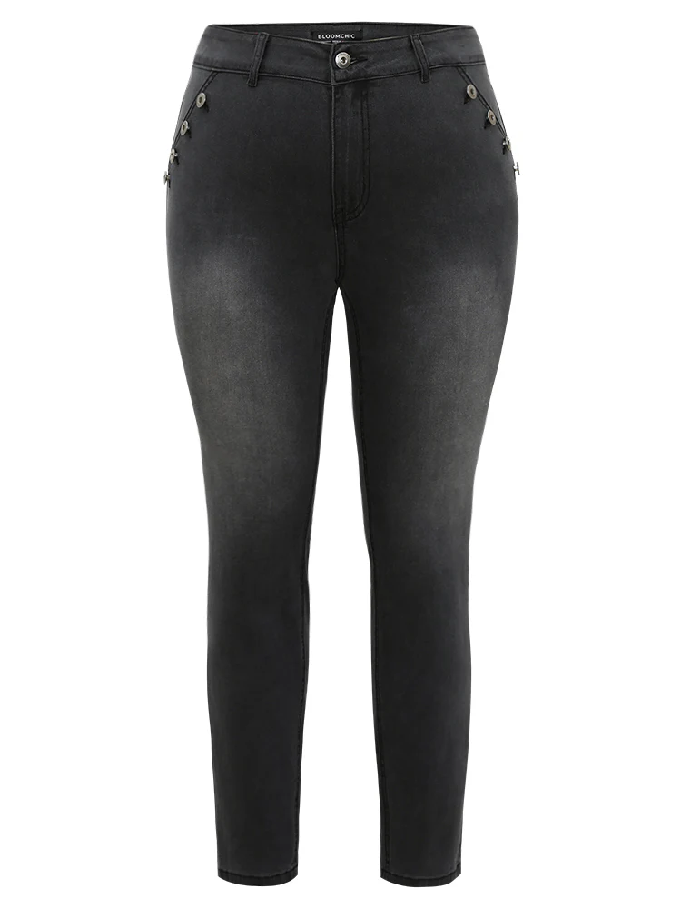 Black Wash Button Detail Skinny Jeans - Image 6