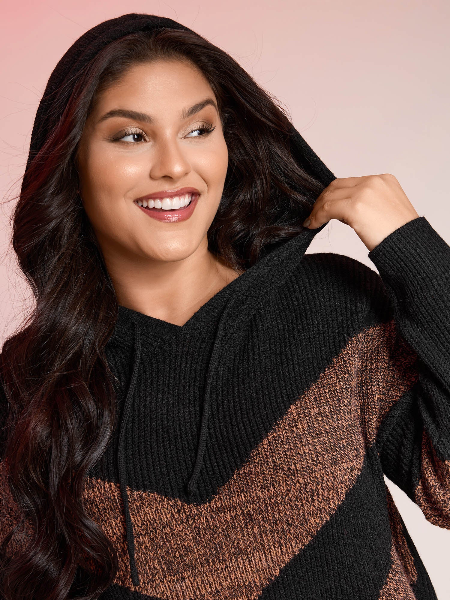 Blended Yarn Colorblock Hooded Pullover - Image 2