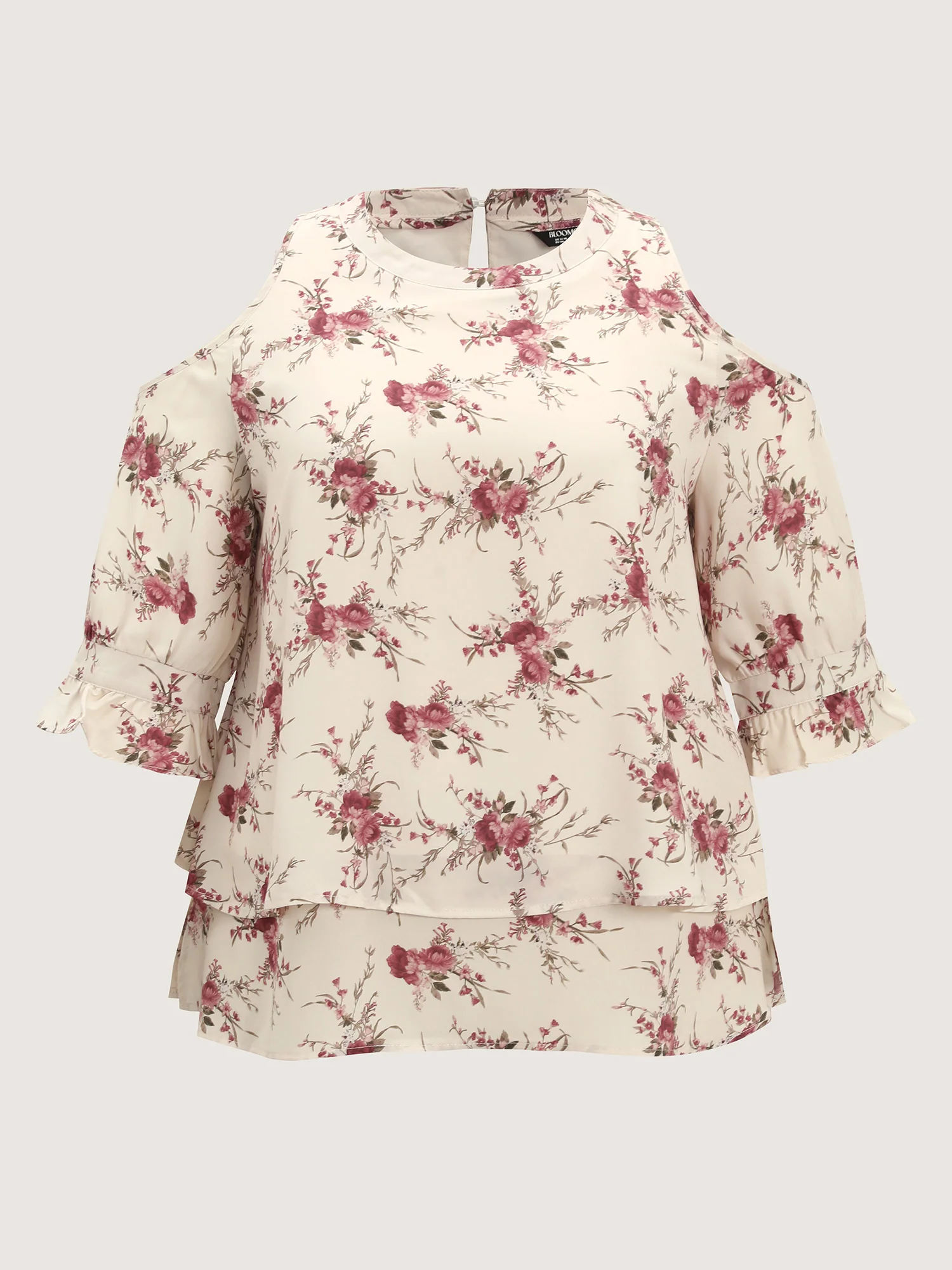 Blooming Floral Layered Hem Cut-Out Shoulder Blouse - Image 7