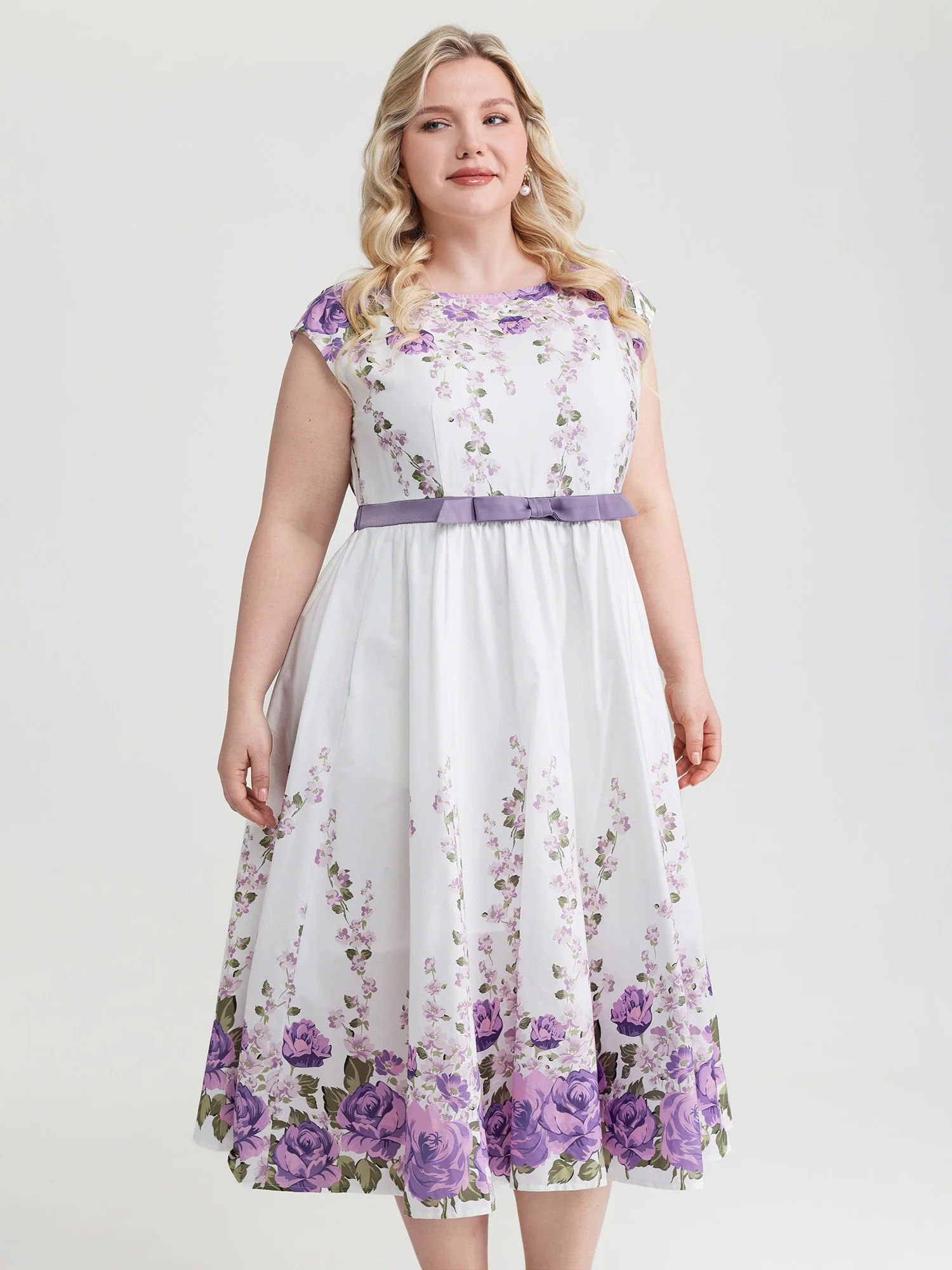 Blooming Floral Print Bow-Tie Waist Midi Dress - Image 3