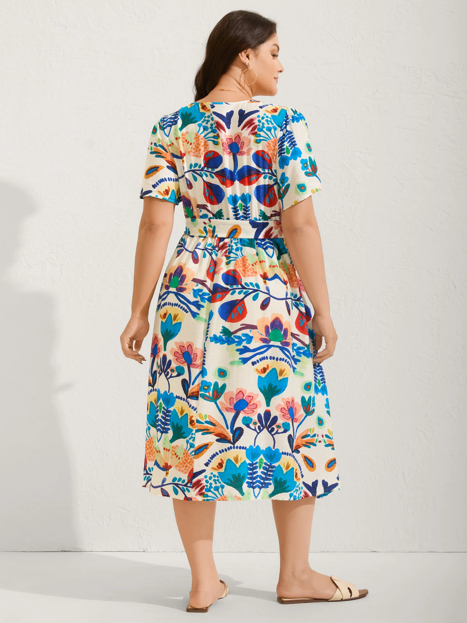 Blooming Florals V-Neck Pockets Midi Dress - Image 4