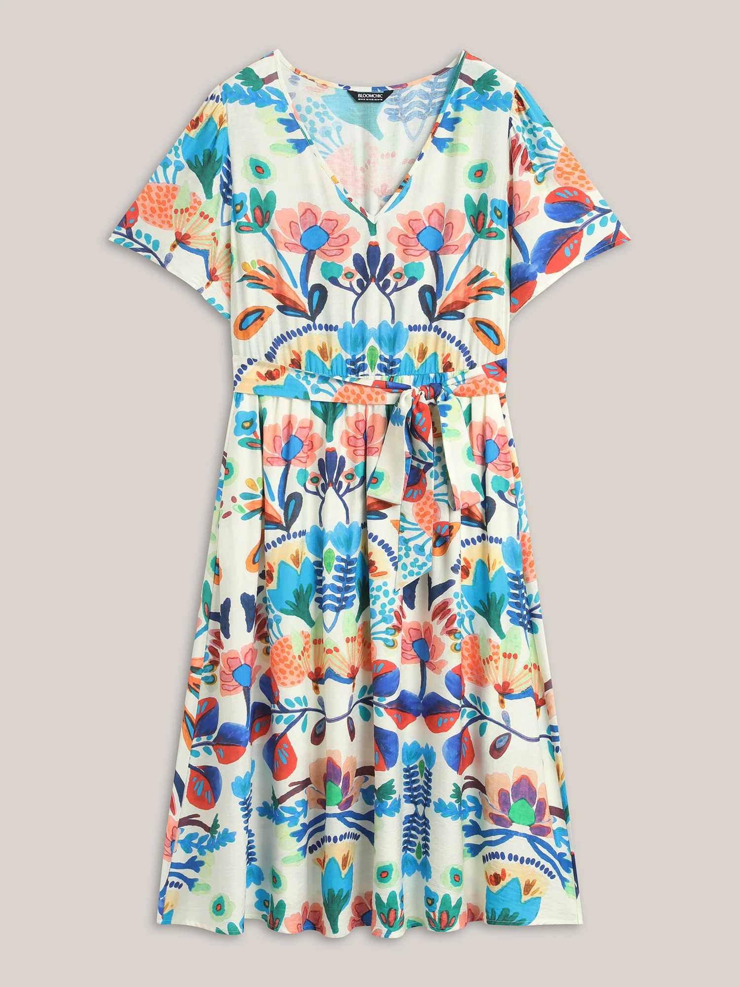 Blooming Florals V-Neck Pockets Midi Dress - Image 7