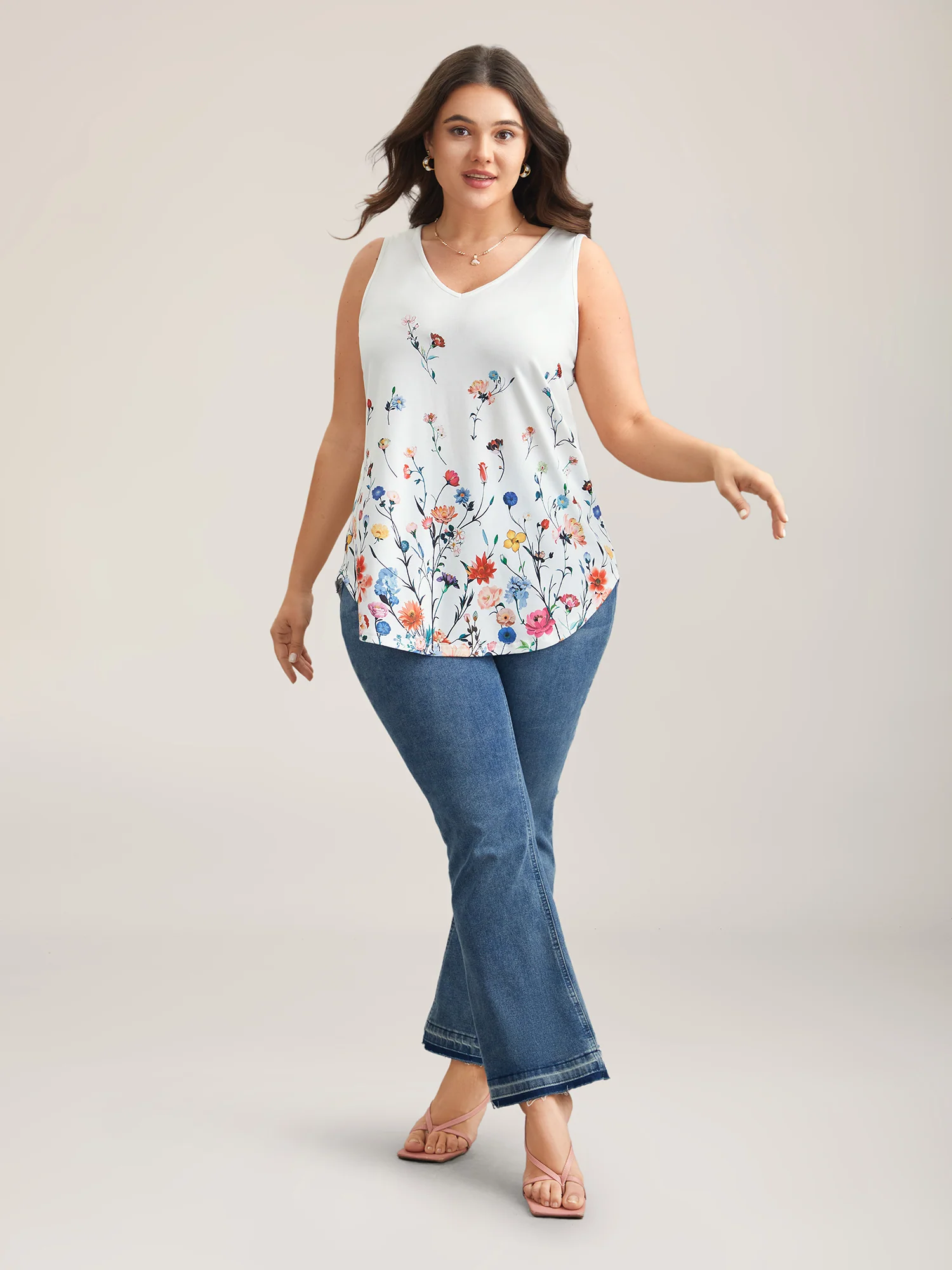 Blooming Flowers Print Stretchy Vest - Image 2