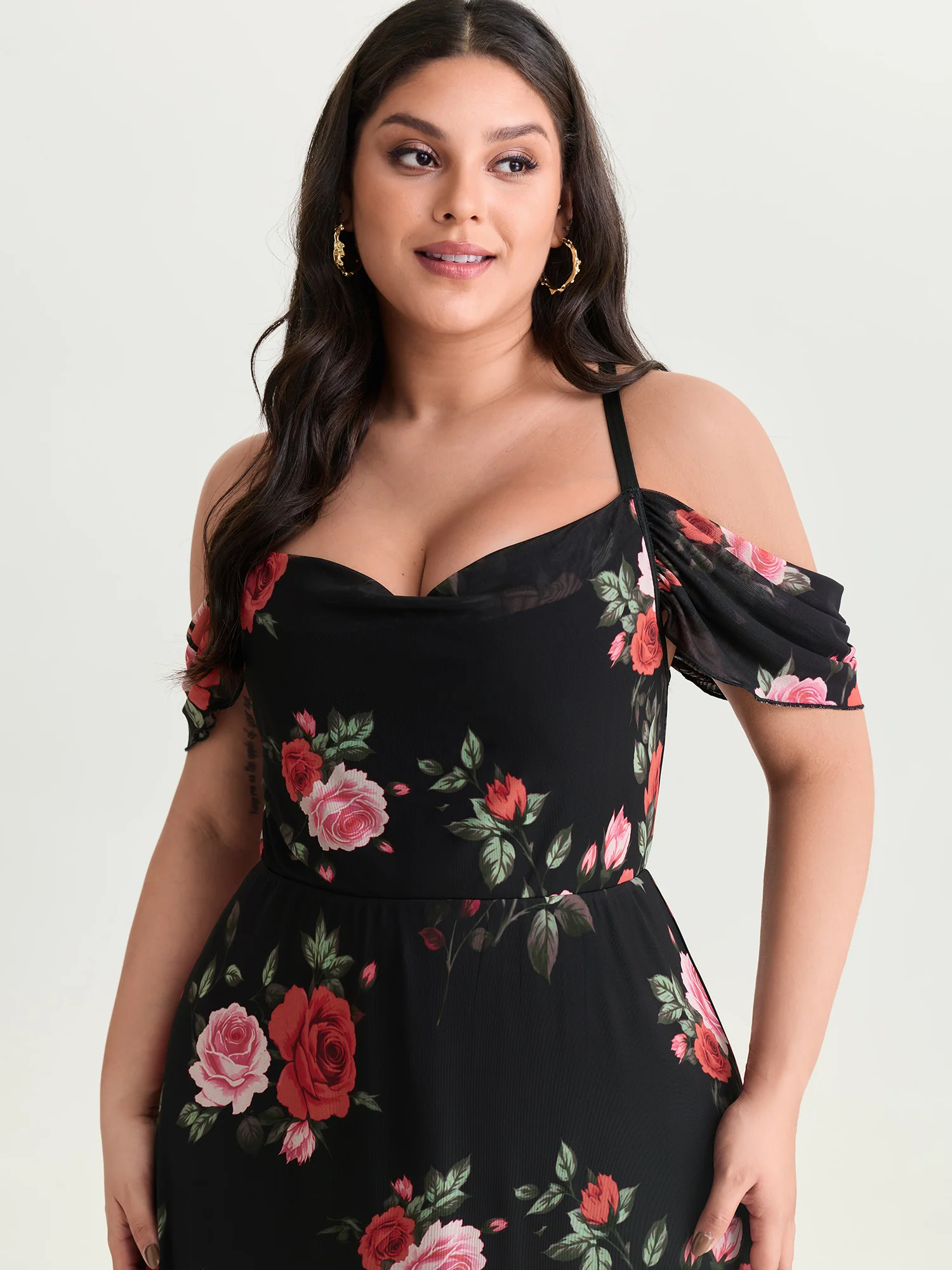 Blooming Rose Cold-Shoulder Maxi Dress - Image 2