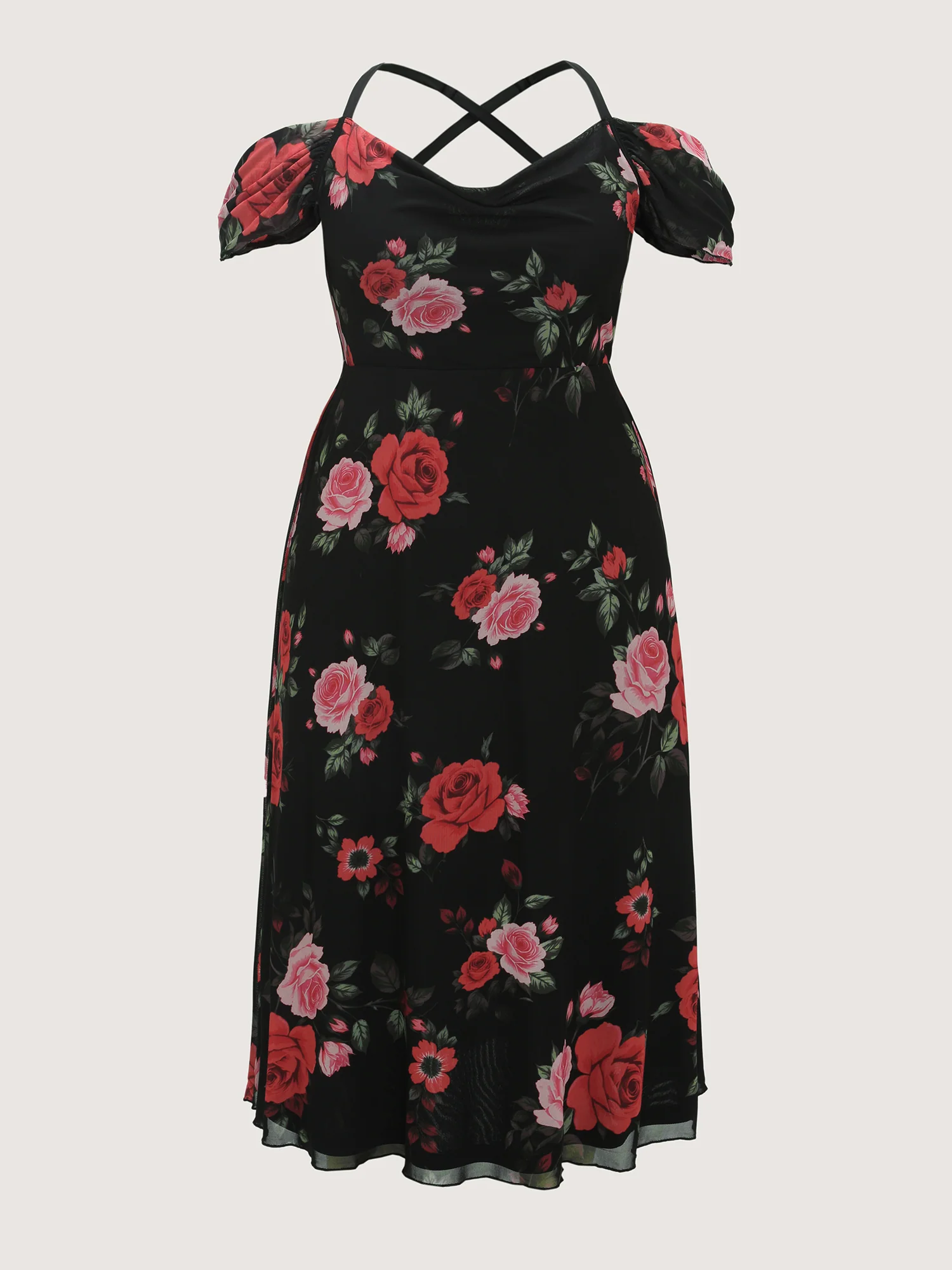 Blooming Rose Cold-Shoulder Maxi Dress - Image 6