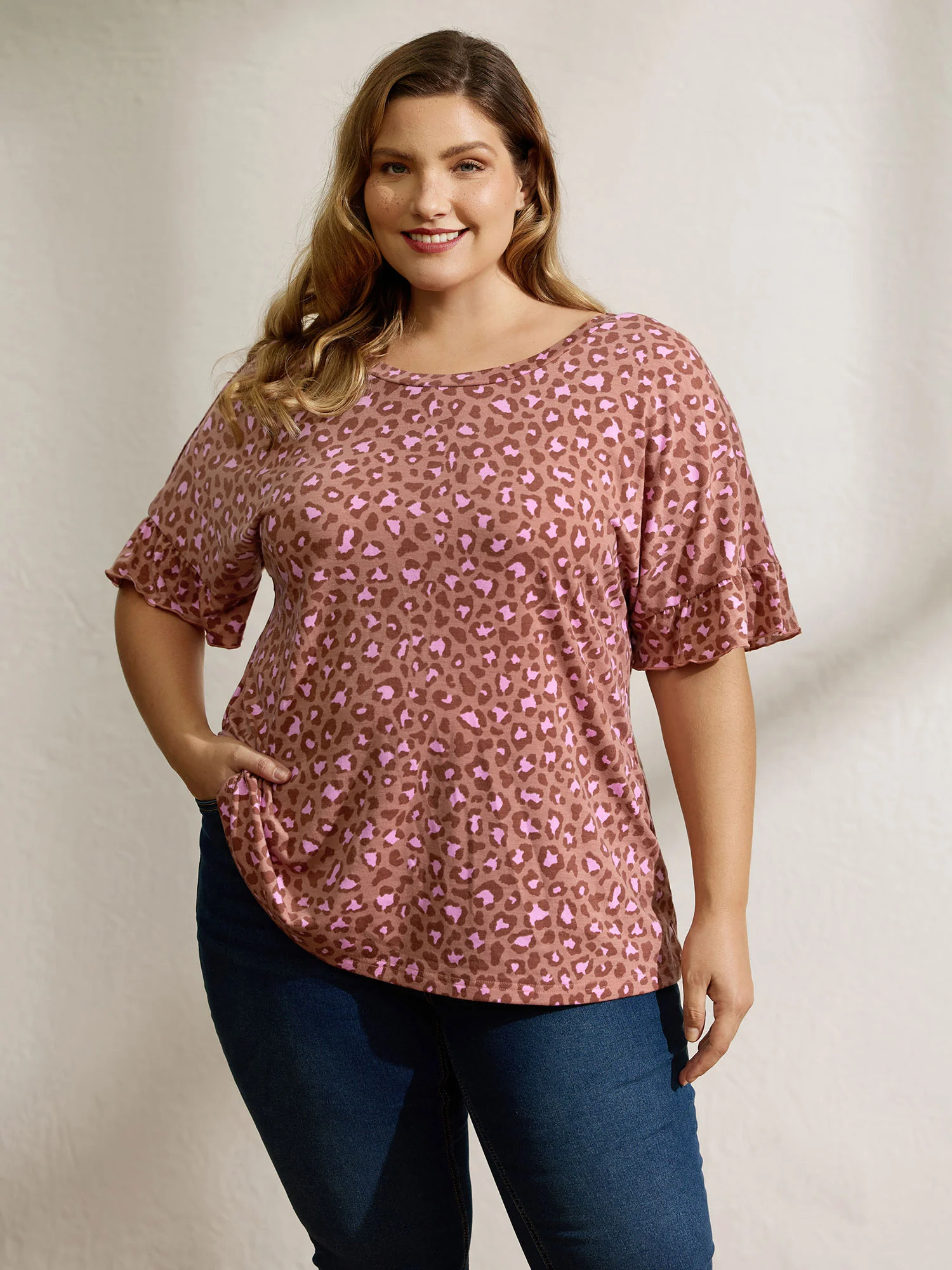 Blushing Leopard Print Cross-Strap Back T-Shirt - Image 2