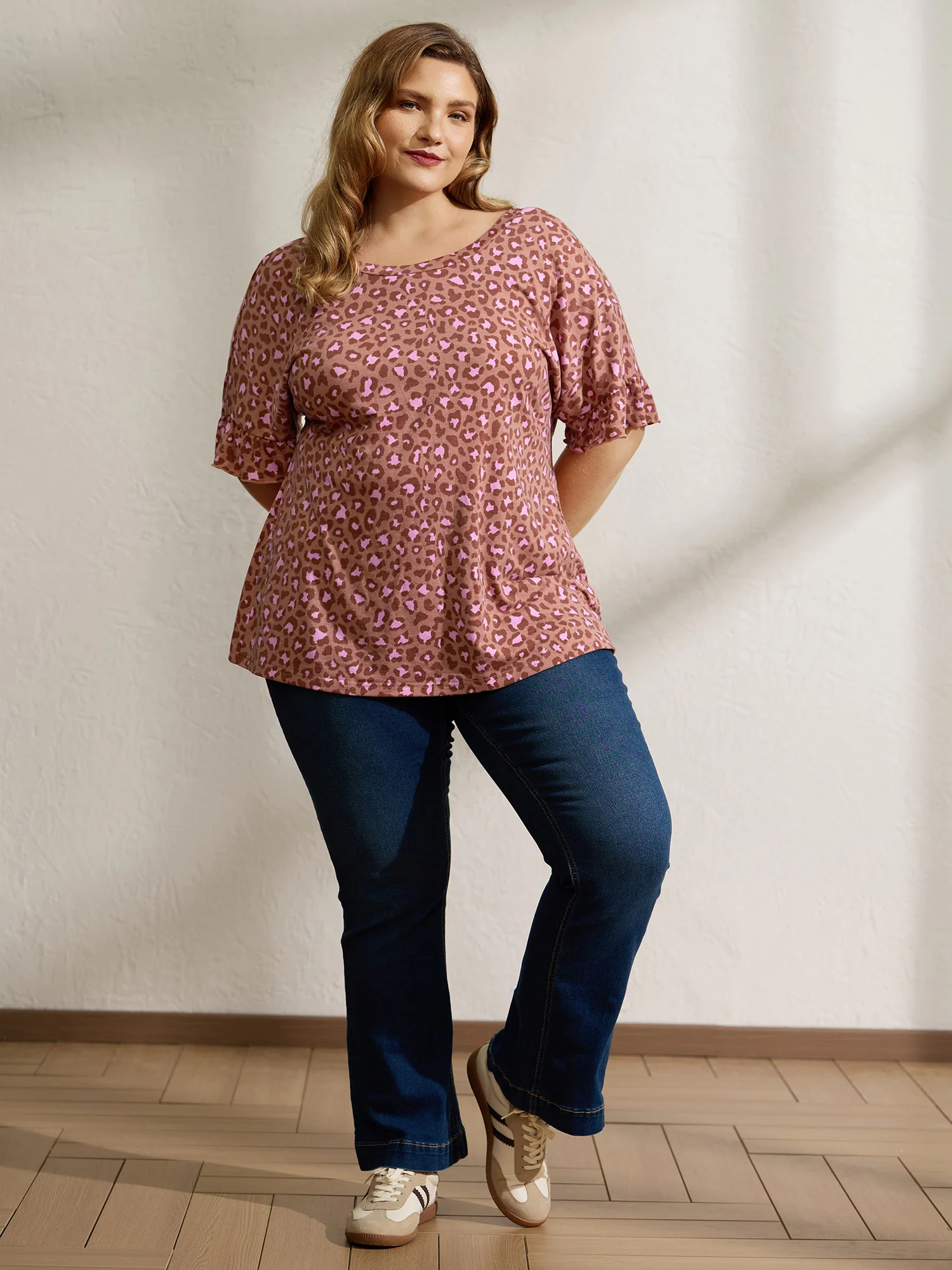Blushing Leopard Print Cross-Strap Back T-Shirt - Image 3