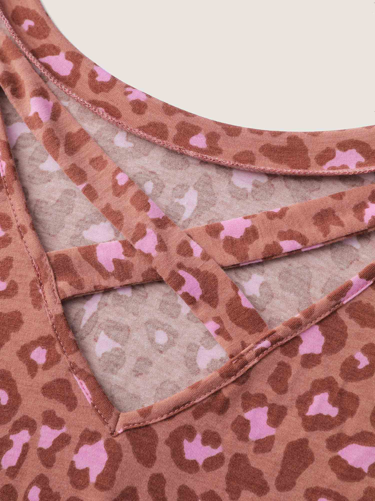 Blushing Leopard Print Cross-Strap Back T-Shirt - Image 6