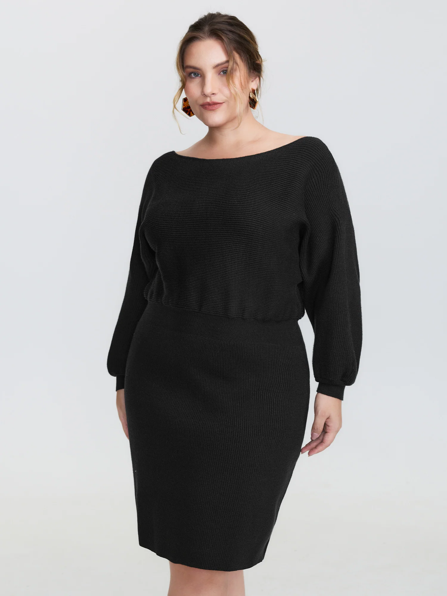 Boatneck Textured Dolman Sleeve Sweater Dress - Image 2