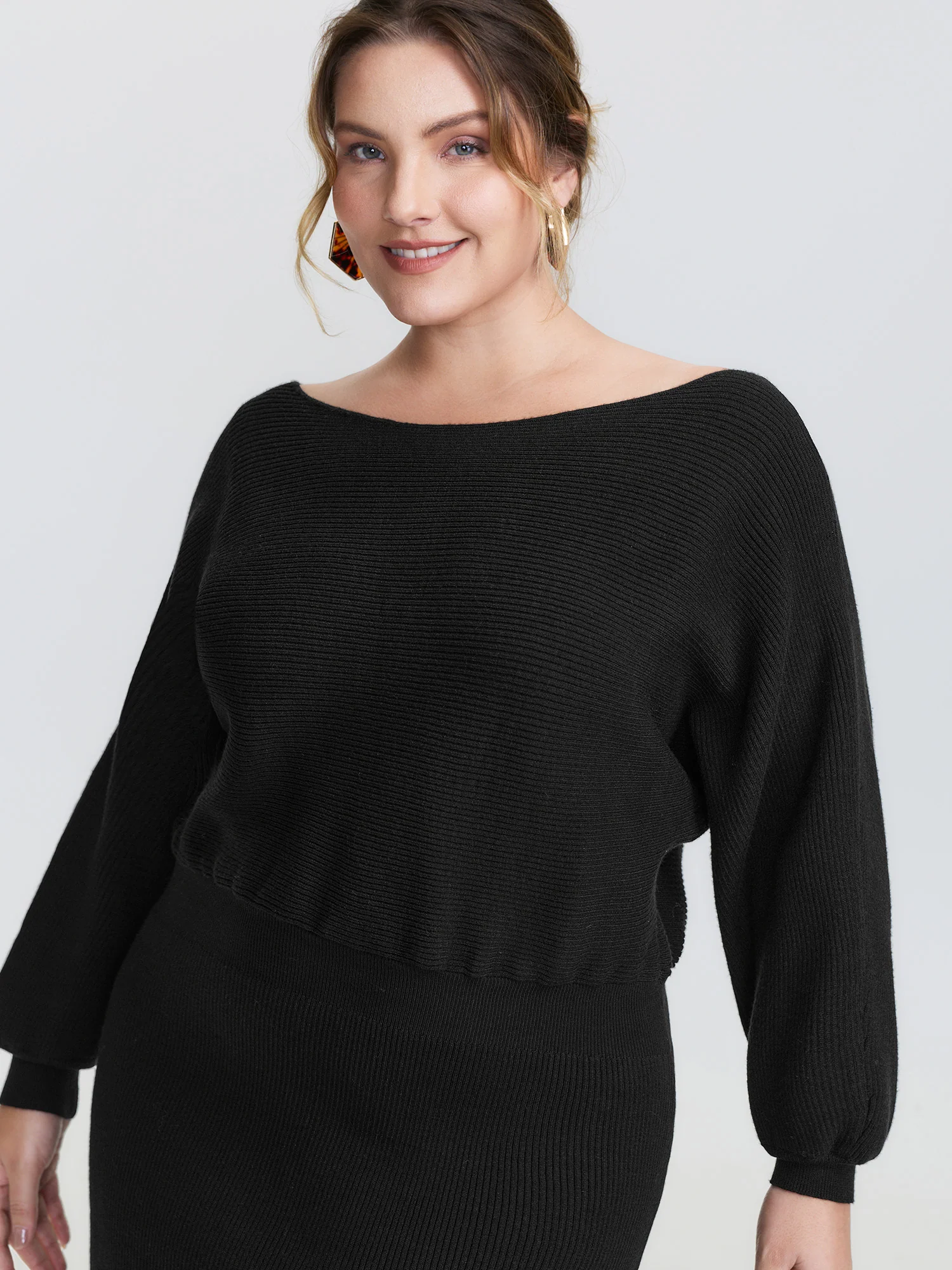 Boatneck Textured Dolman Sleeve Sweater Dress - Image 3