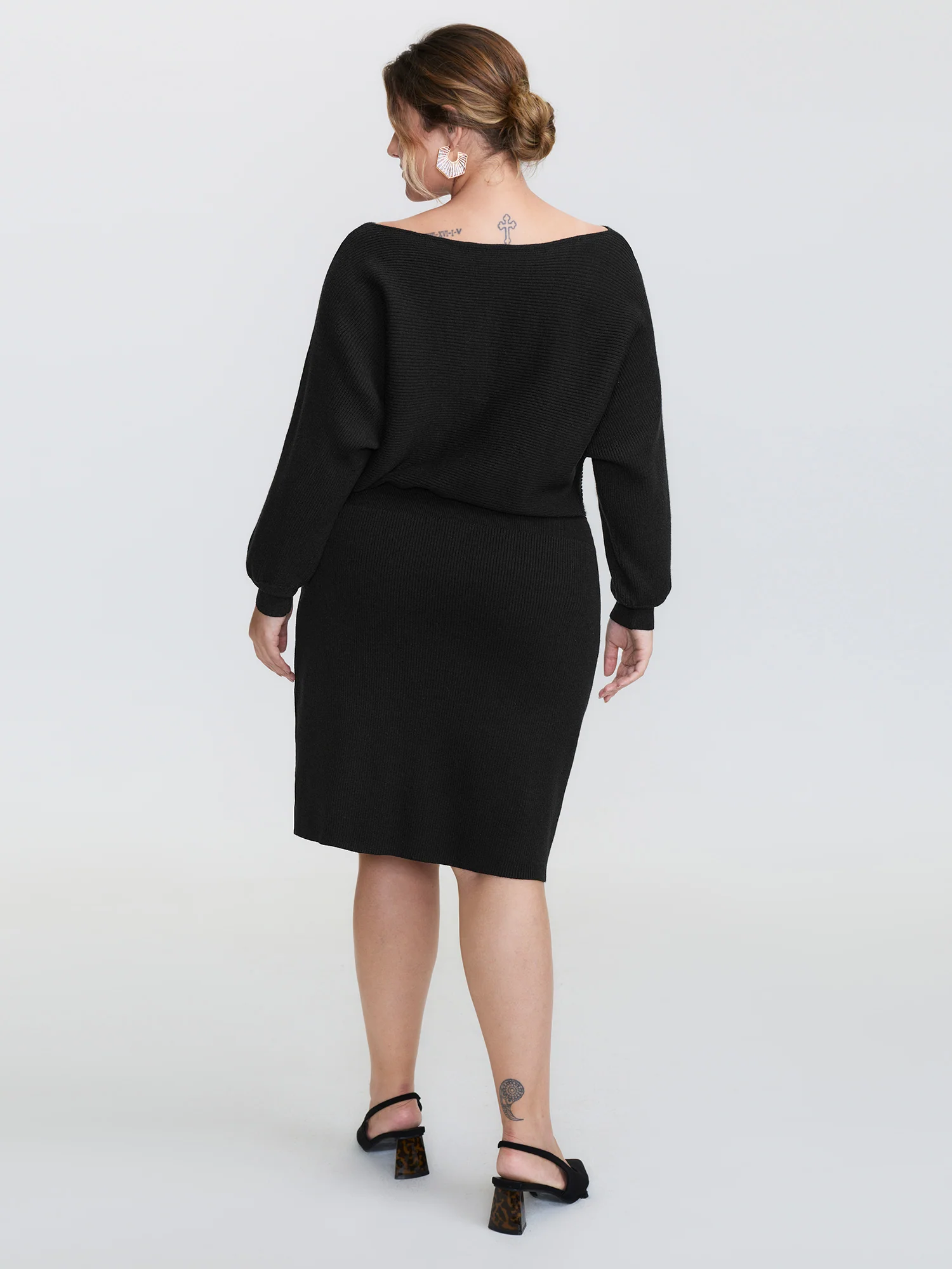 Boatneck Textured Dolman Sleeve Sweater Dress - Image 4