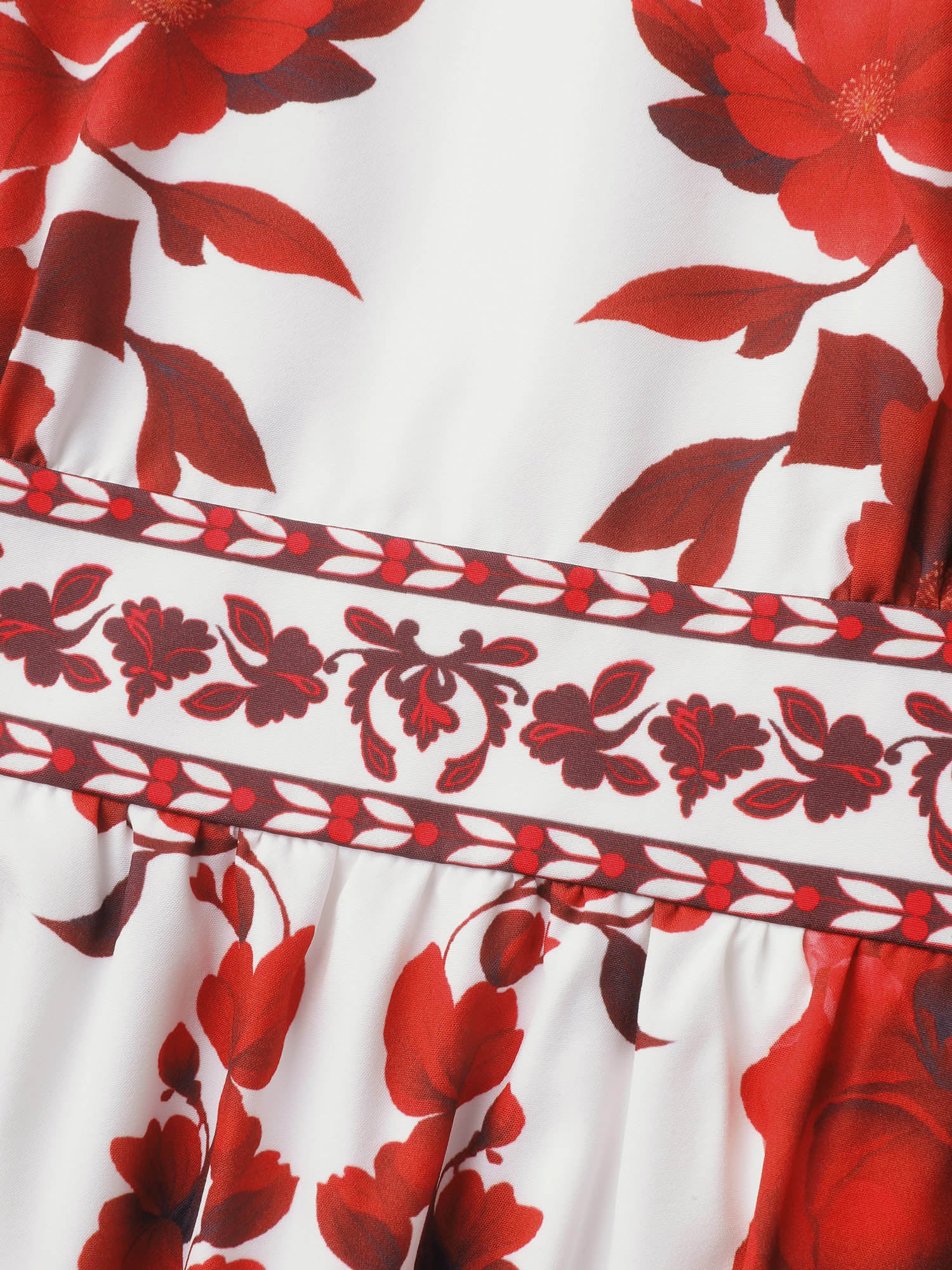 Bohemian Floral Print Stretchy Waist Midi Dress - Image 5