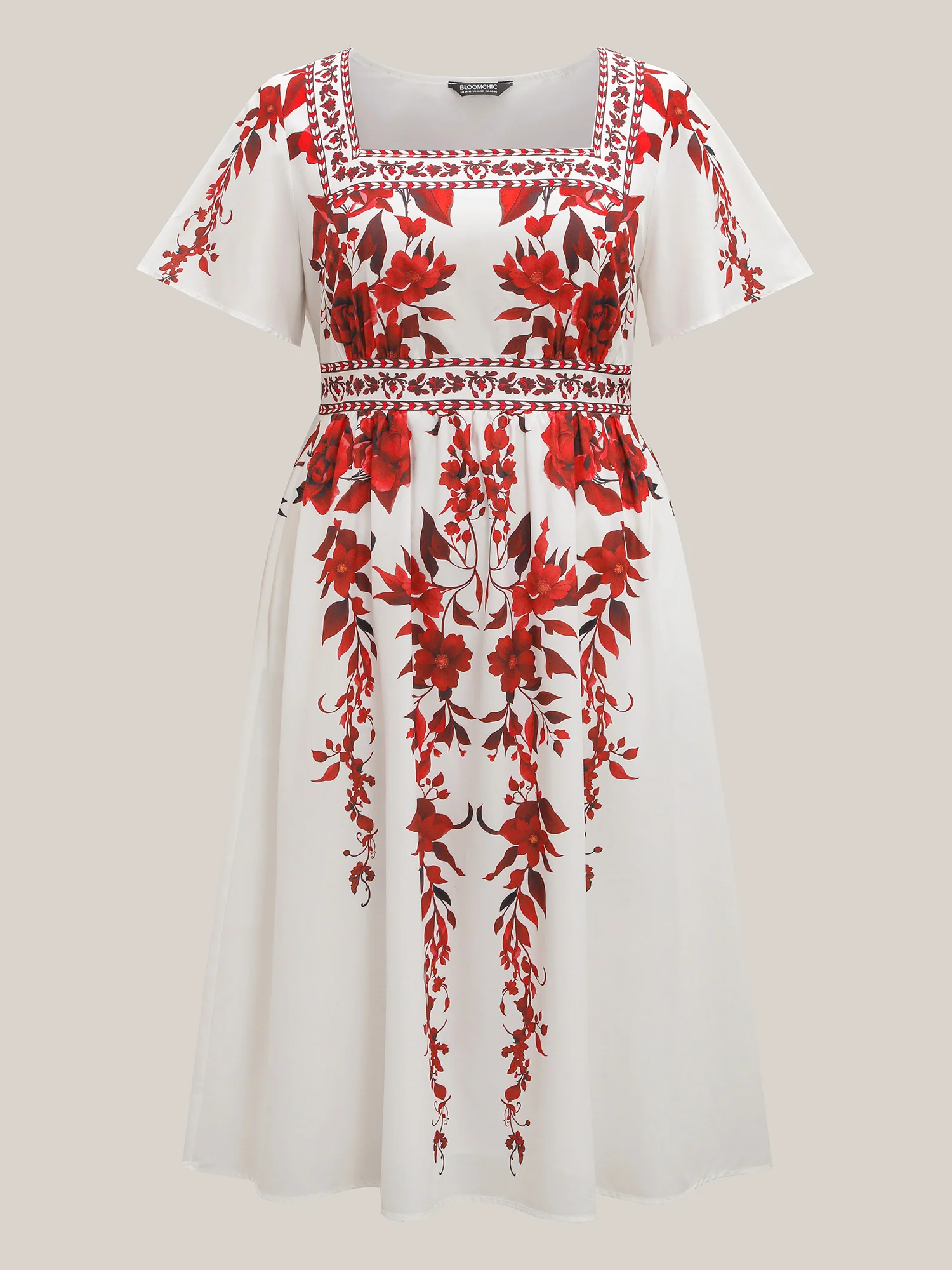 Bohemian Floral Print Stretchy Waist Midi Dress - Image 7