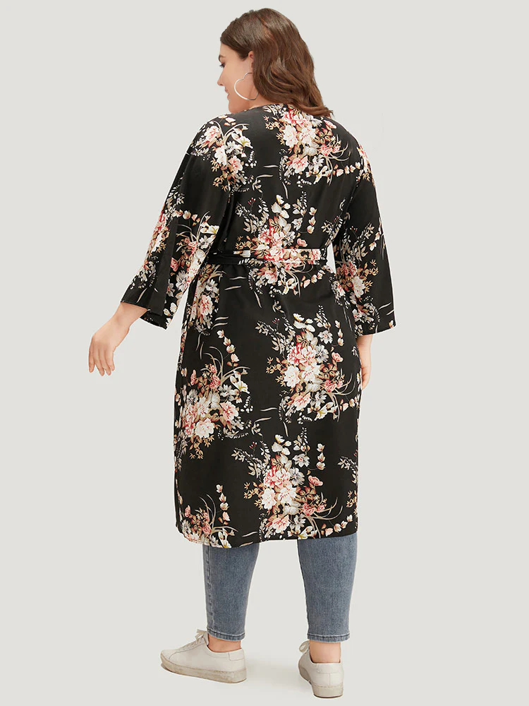 Boho Print Belted Open Front Kimono - Image 2